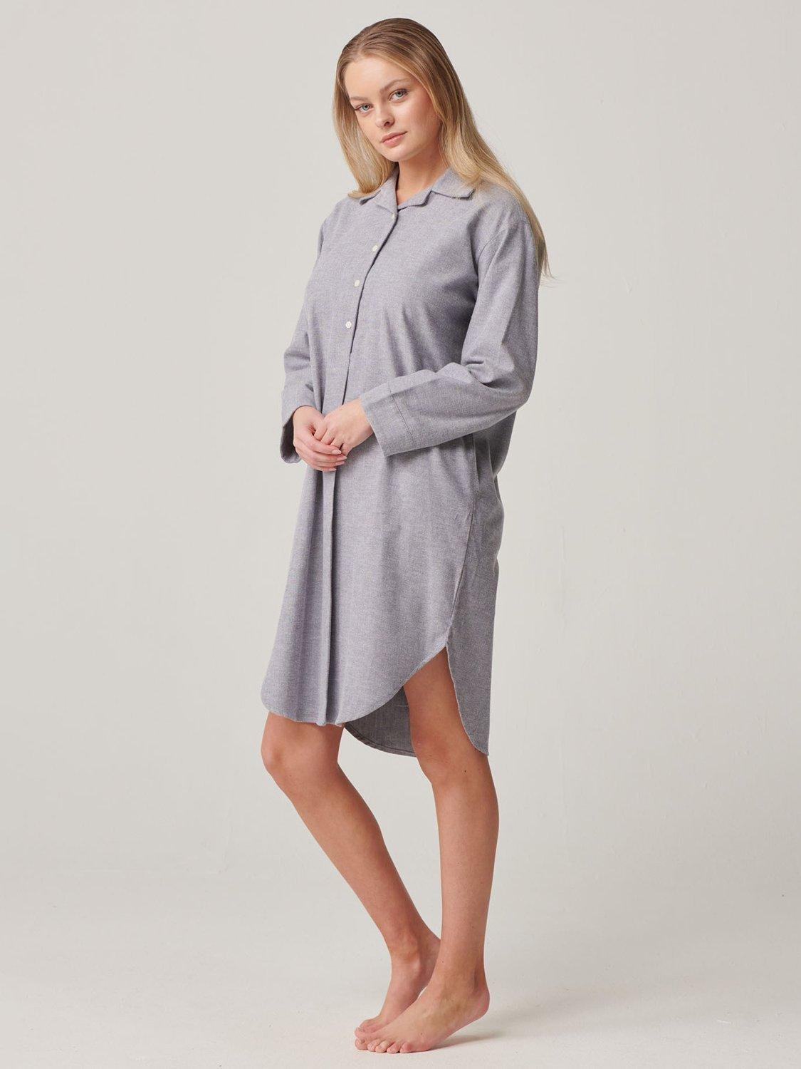 Product image 2 of 5, which shows British Boxers Herringbone Brushed Cotton Nightshirt, Ash Grey, XS