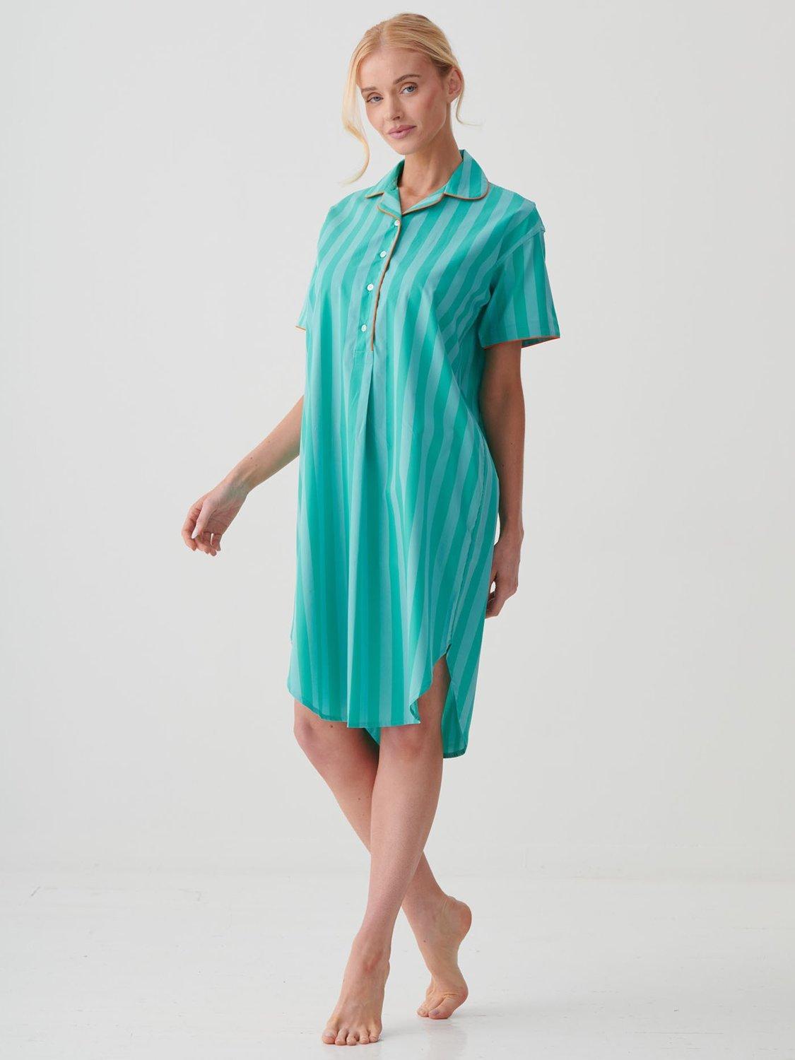 Product image 2 of 11, which shows British Boxers New York Crisp Cotton Short Sleeve Nightshirt, New York Turquoise, XS