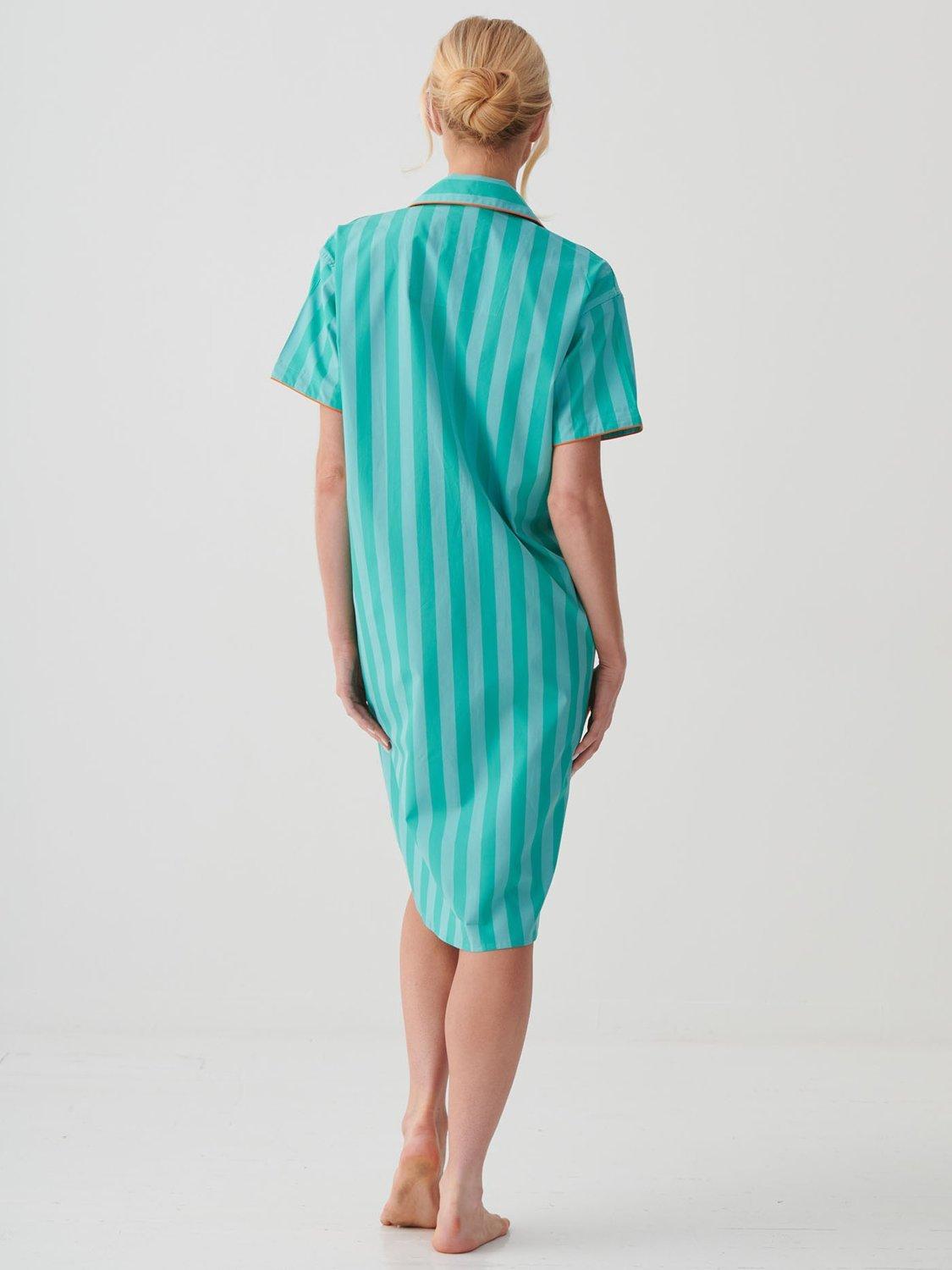 Product image 3 of 11, which shows British Boxers New York Crisp Cotton Short Sleeve Nightshirt, New York Turquoise, XS