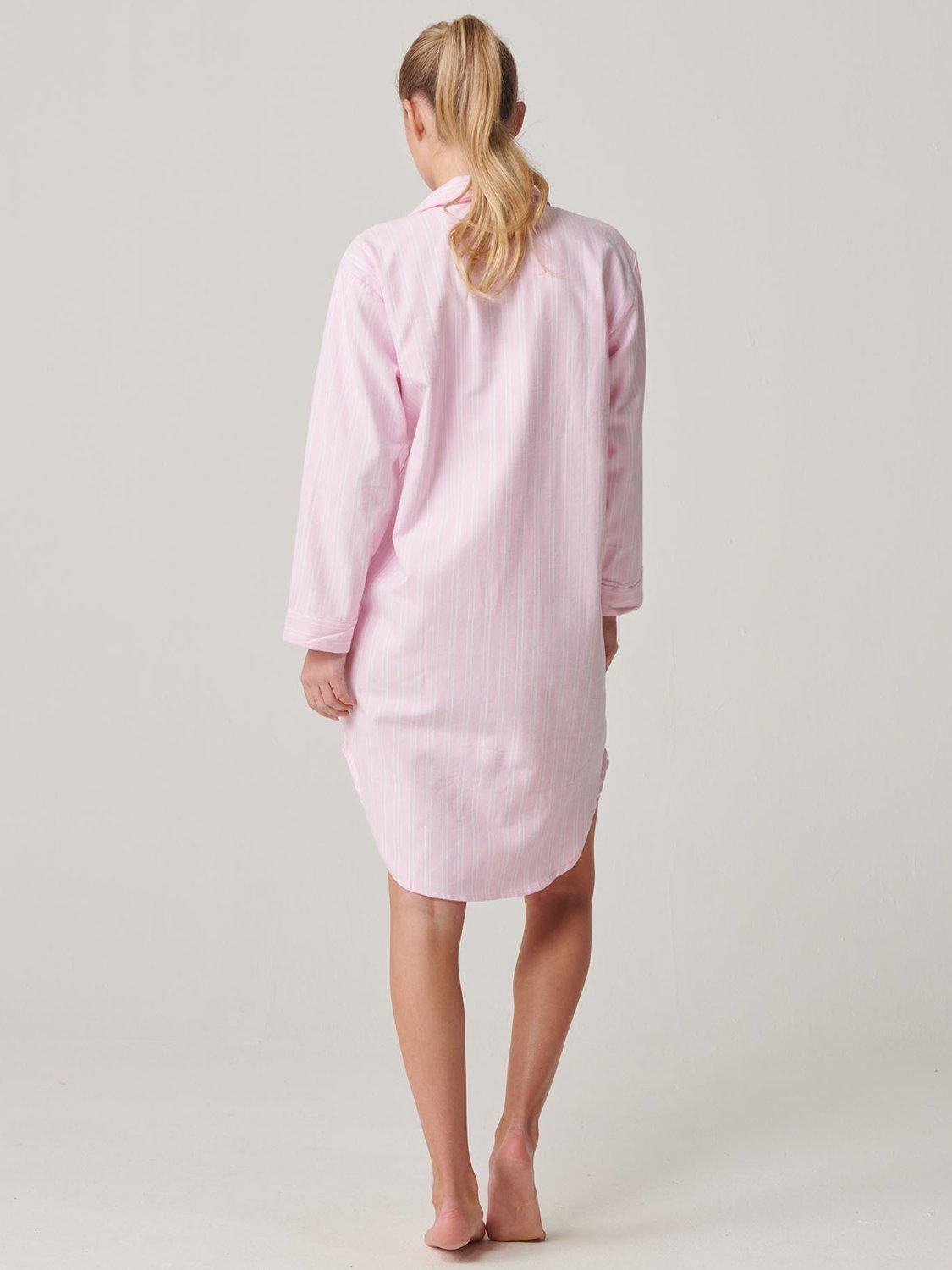 Product image 4 of 6, which shows British Boxers Stripe Brushed Cotton Nightshirt, Pink, XS