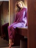 Herringbone Brushed Cotton Pyjama Set, Fuchsia Pink