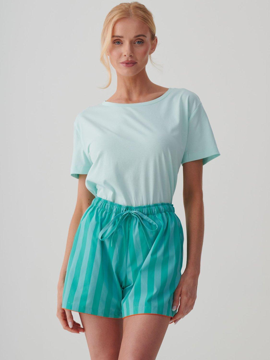 Product image 1 of 5, which shows British Boxers Crisp Cotton Pyjama Shorts, New York Turquoise, XS