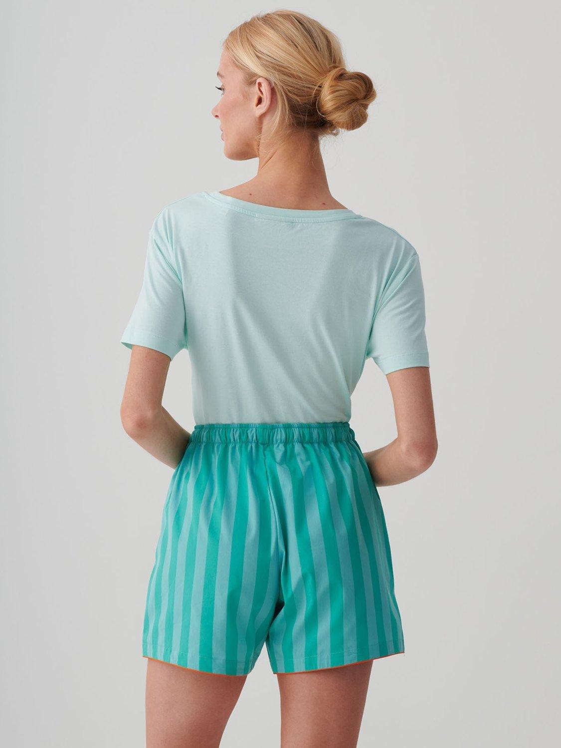 Product image 4 of 5, which shows British Boxers Crisp Cotton Pyjama Shorts, New York Turquoise, XS