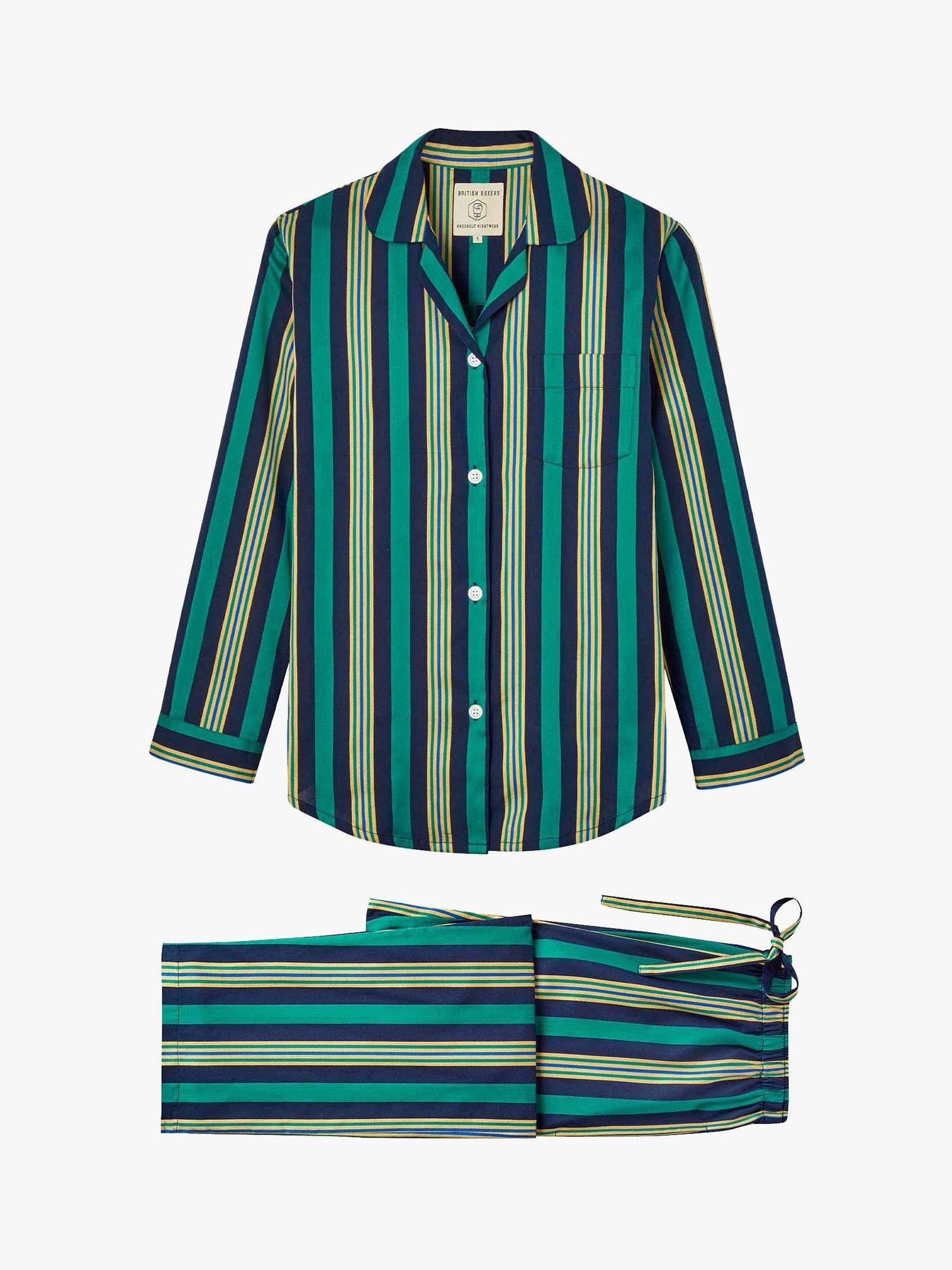 Product image 2 of 5, which shows British Boxers Regimental Stripe Pyjama Set, Jade, S