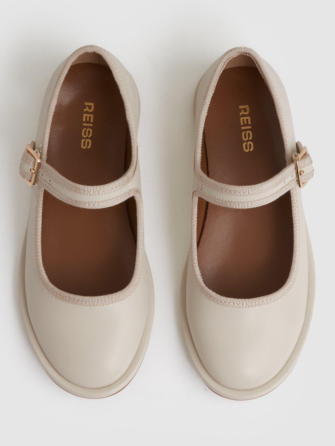 Product image 4 of 4, which shows Reiss Kids' Nicole Leather Pumps, Cream, 11 Jnr