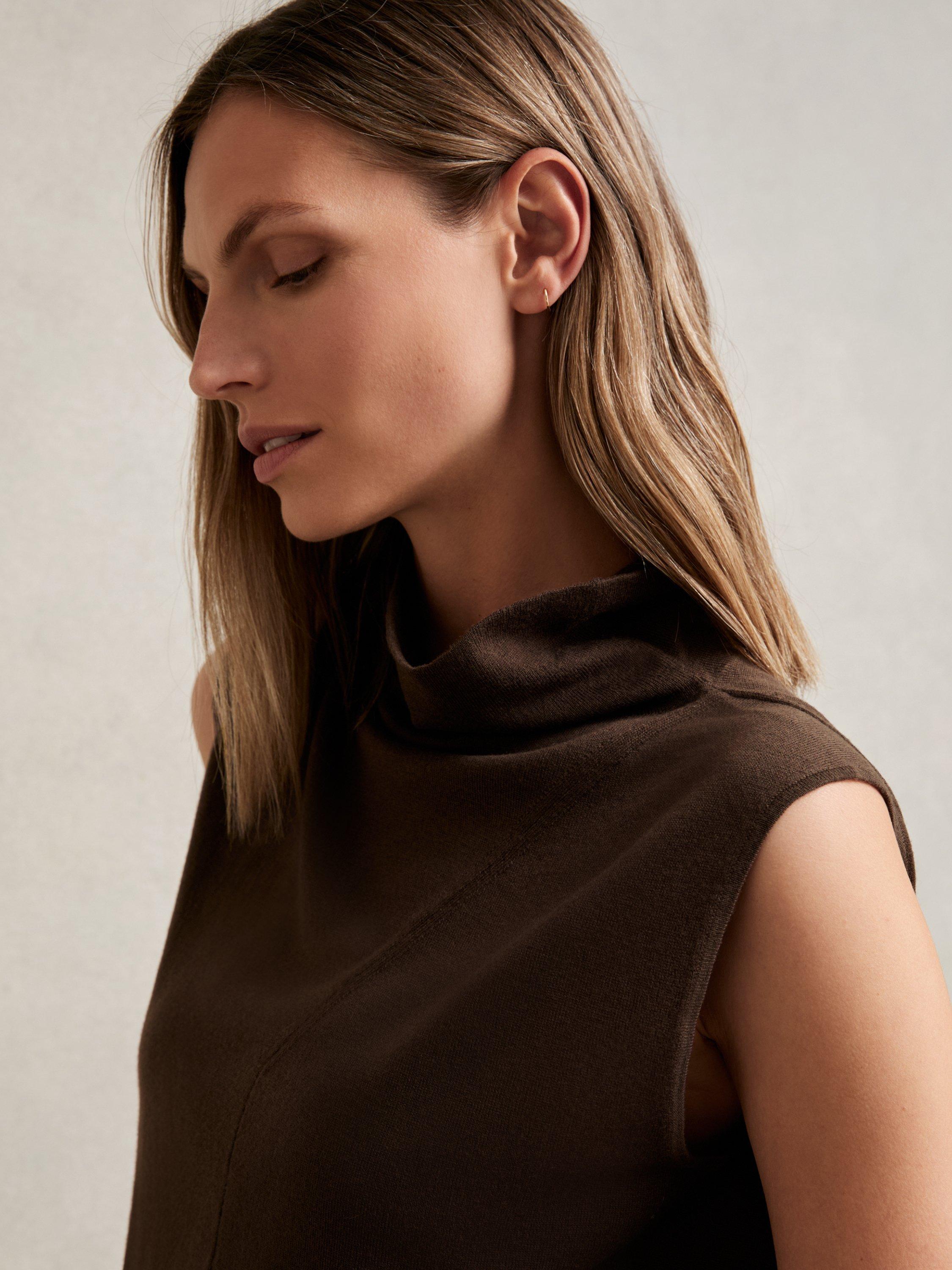 Product image 5 of 5, which shows Reiss Harper Wool High Neck Sleeveless T-Shirt, Chocolate, XS