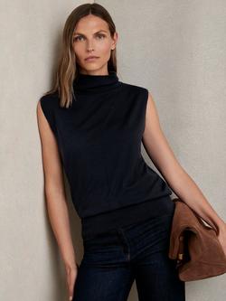 Reiss Harper Wool Funnel Neck Sleeveless T-Shirt, Navy