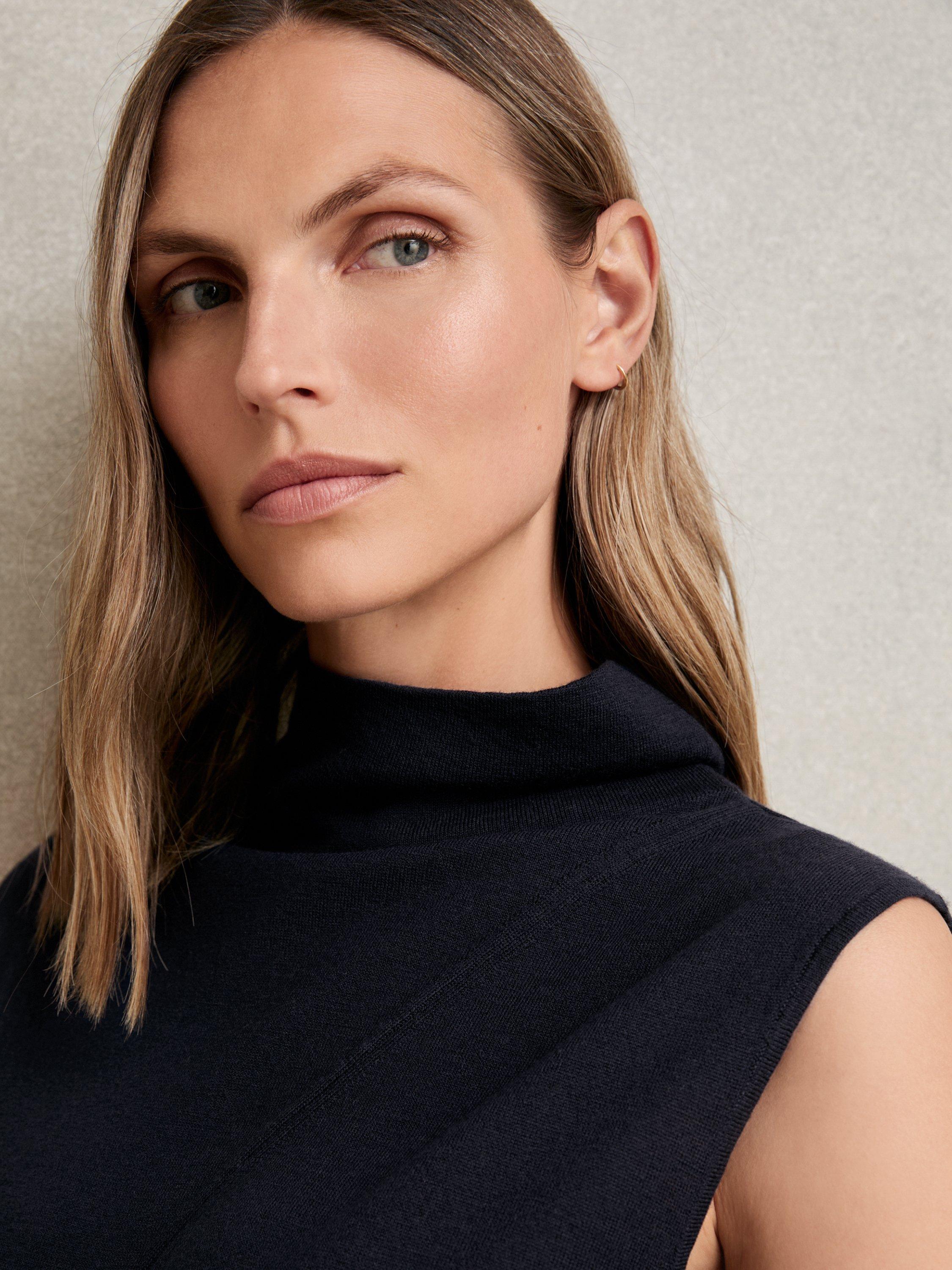 Product image 4 of 5, which shows Reiss Harper Wool Funnel Neck Sleeveless T-Shirt, Navy, XS