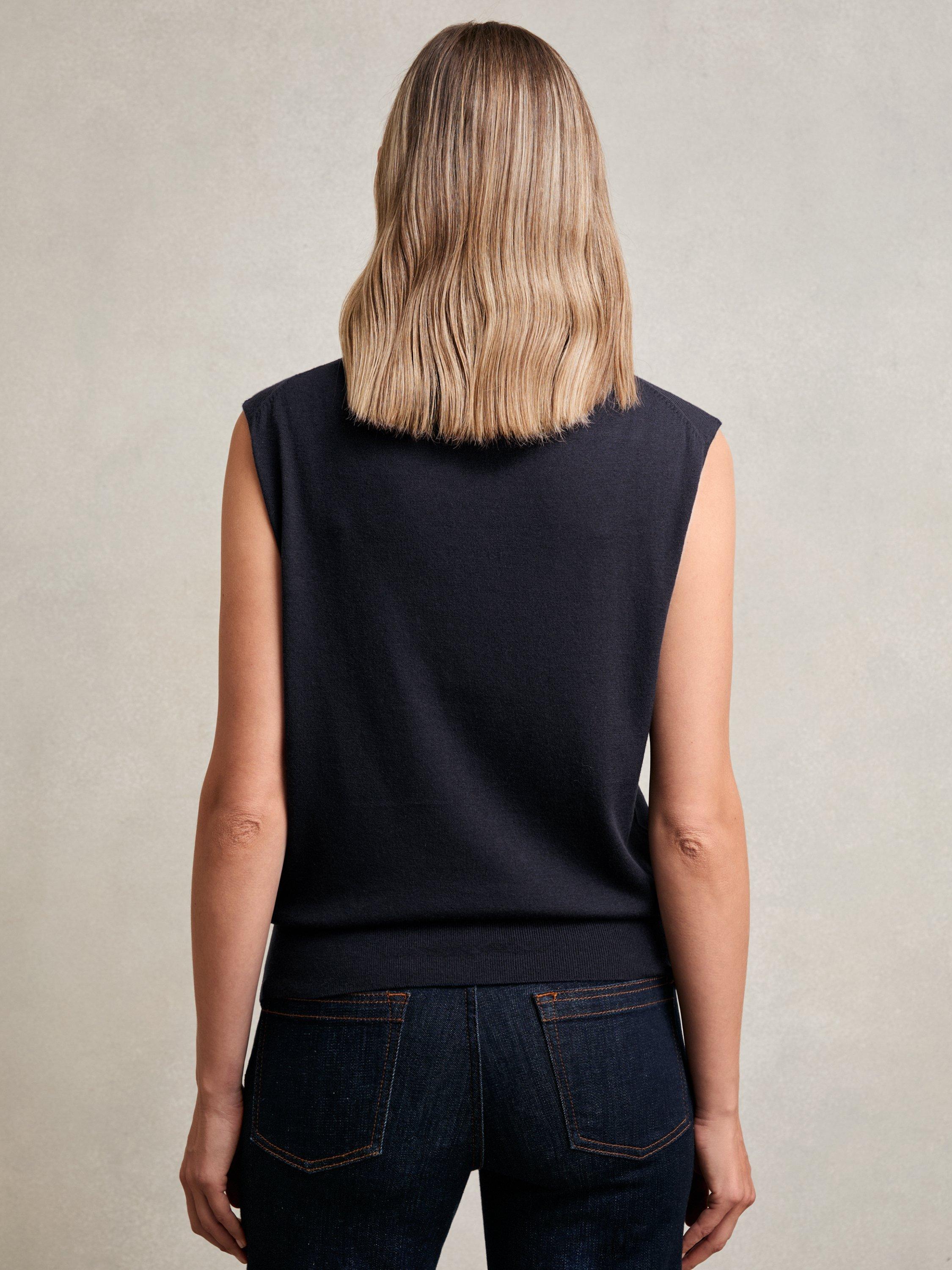 Product image 5 of 5, which shows Reiss Harper Wool Funnel Neck Sleeveless T-Shirt, Navy, XS