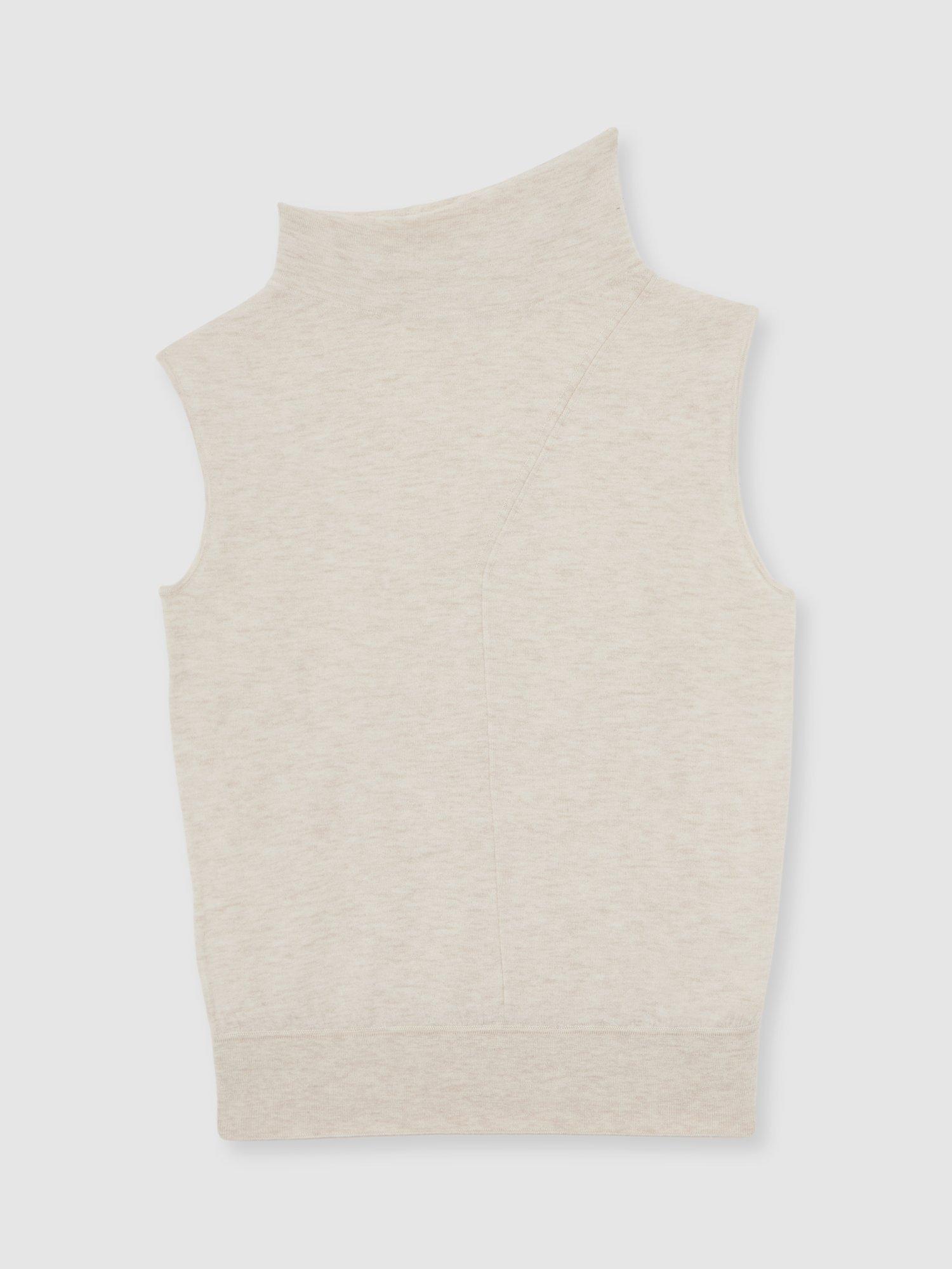 Product image 3 of 5, which shows Reiss Harper Wool Funnel Neck Sleeveless T-Shirt, Stone Neutral, XS