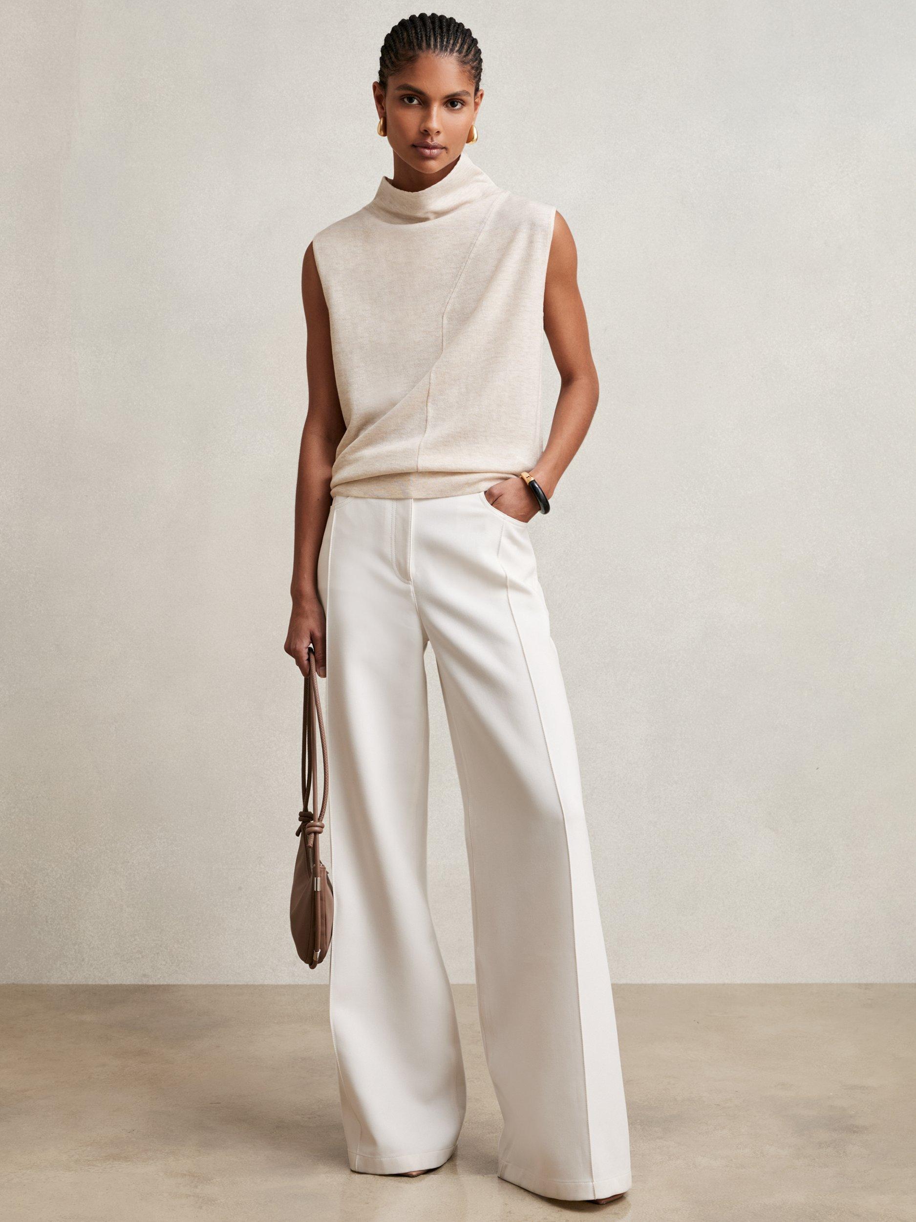 Product image 4 of 5, which shows Reiss Harper Wool Funnel Neck Sleeveless T-Shirt, Stone Neutral, XS