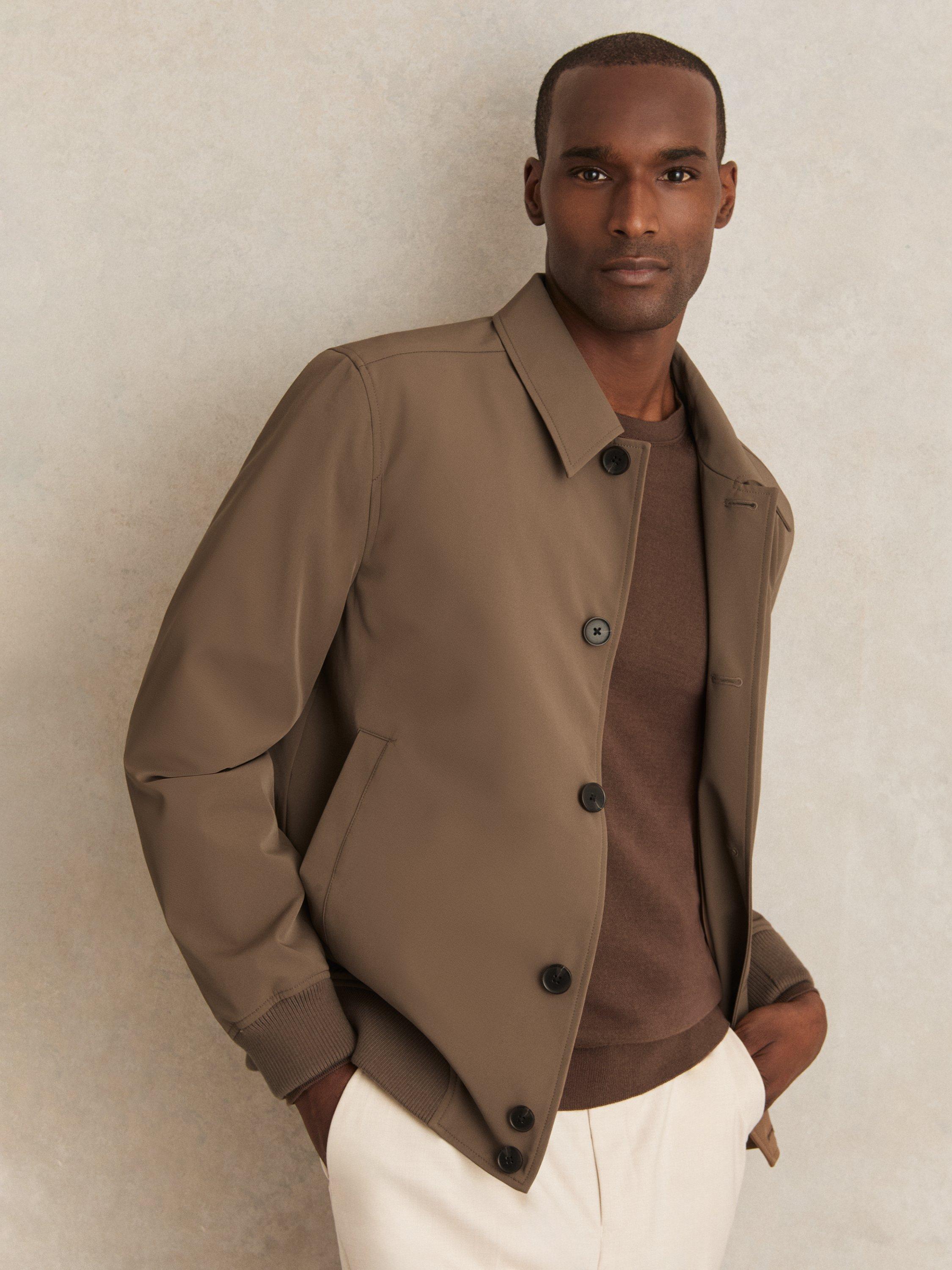 Product image 1 of 5, which shows Reiss Bobby Button Down Shirt Jacket, Chestnut Brown, S
