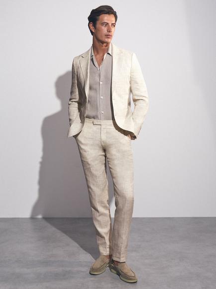 Reiss Bloomfield Linen Cotton Blend Chinos, Stone