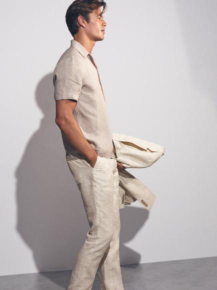 Reiss Bloomfield Linen Cotton Blend Chinos - view 2, Stone