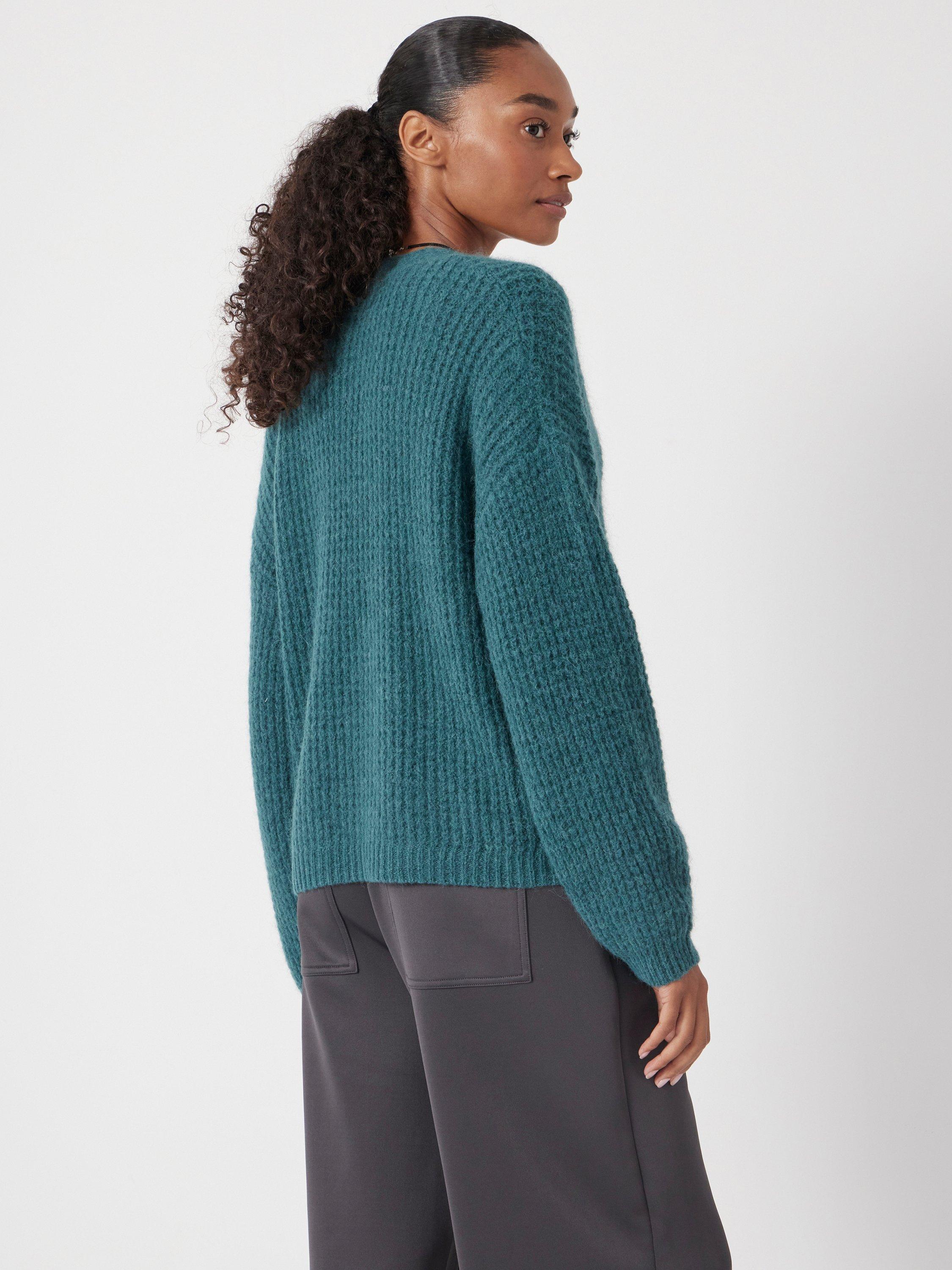 Product image 5 of 5, which shows HUSH Waffle Wool Alpaca Blend Cardigan, Teal Blue, XS-S