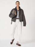 HUSH Contrast Collar Cropped Jacket, Charcoal