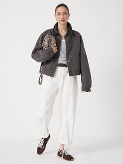 HUSH Contrast Collar Cropped Jacket, Charcoal, Charcoal