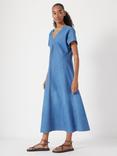 HUSH Grace V-Neck Denim Dress, Vintage Wash Blue