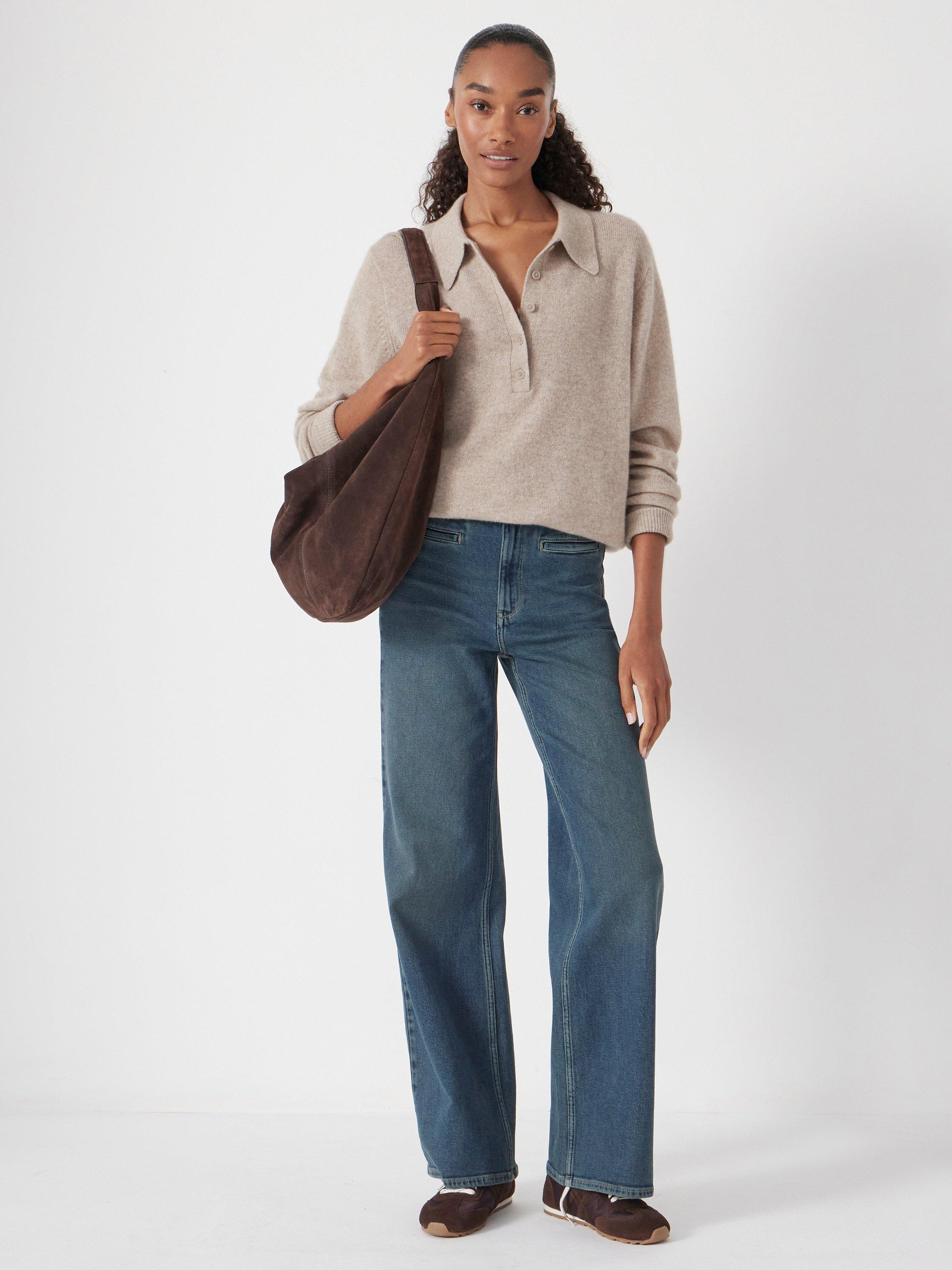 Product image 2 of 5, which shows HUSH Rowan Welt Pocket Flared Jeans, Green Blue Denim, 8S