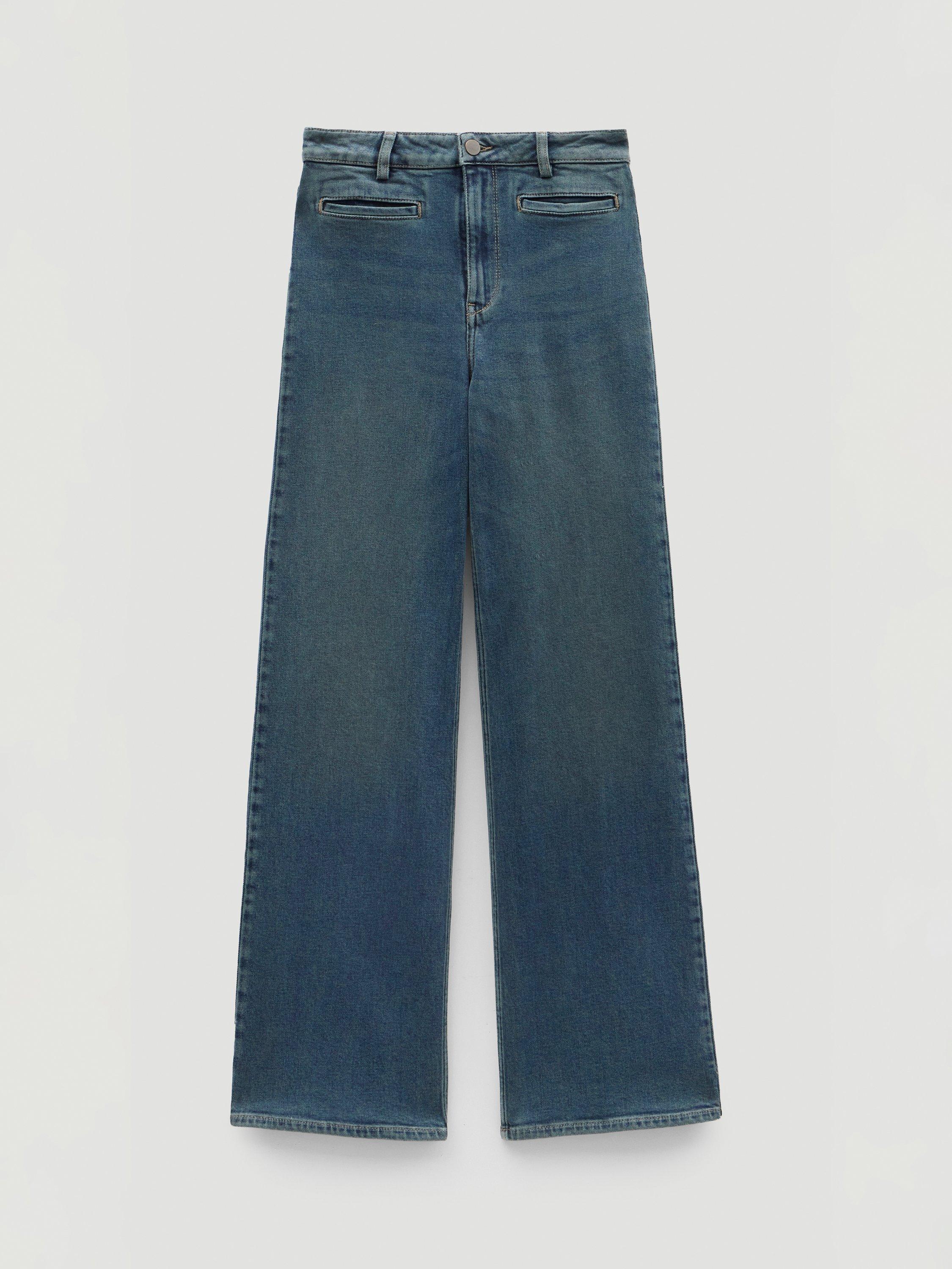 Product image 3 of 5, which shows HUSH Rowan Welt Pocket Flared Jeans, Green Blue Denim, 8S