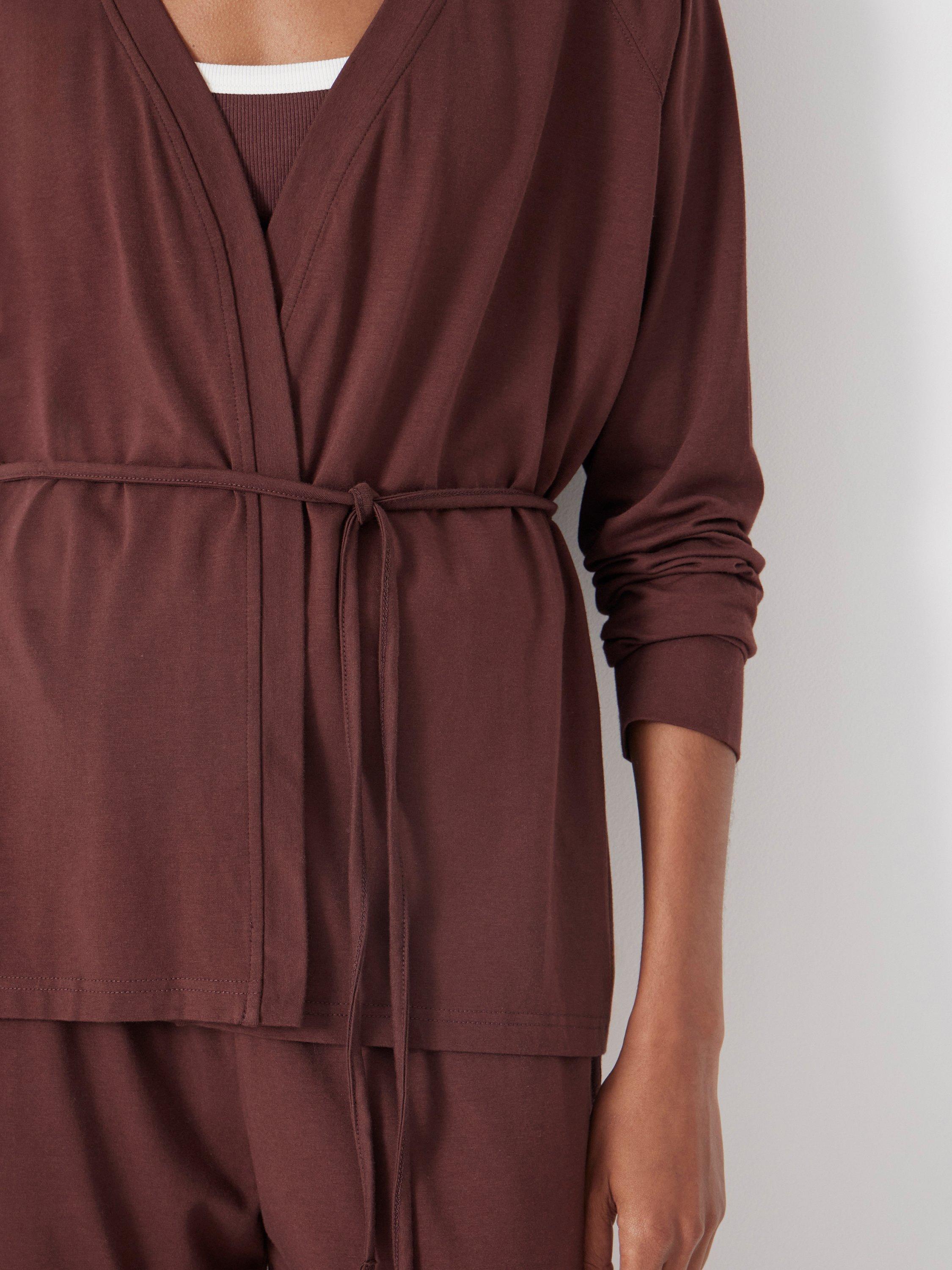 Product image 5 of 6, which shows HUSH Tie Waist Wrap Cardigan, Rum Raisin, XL
