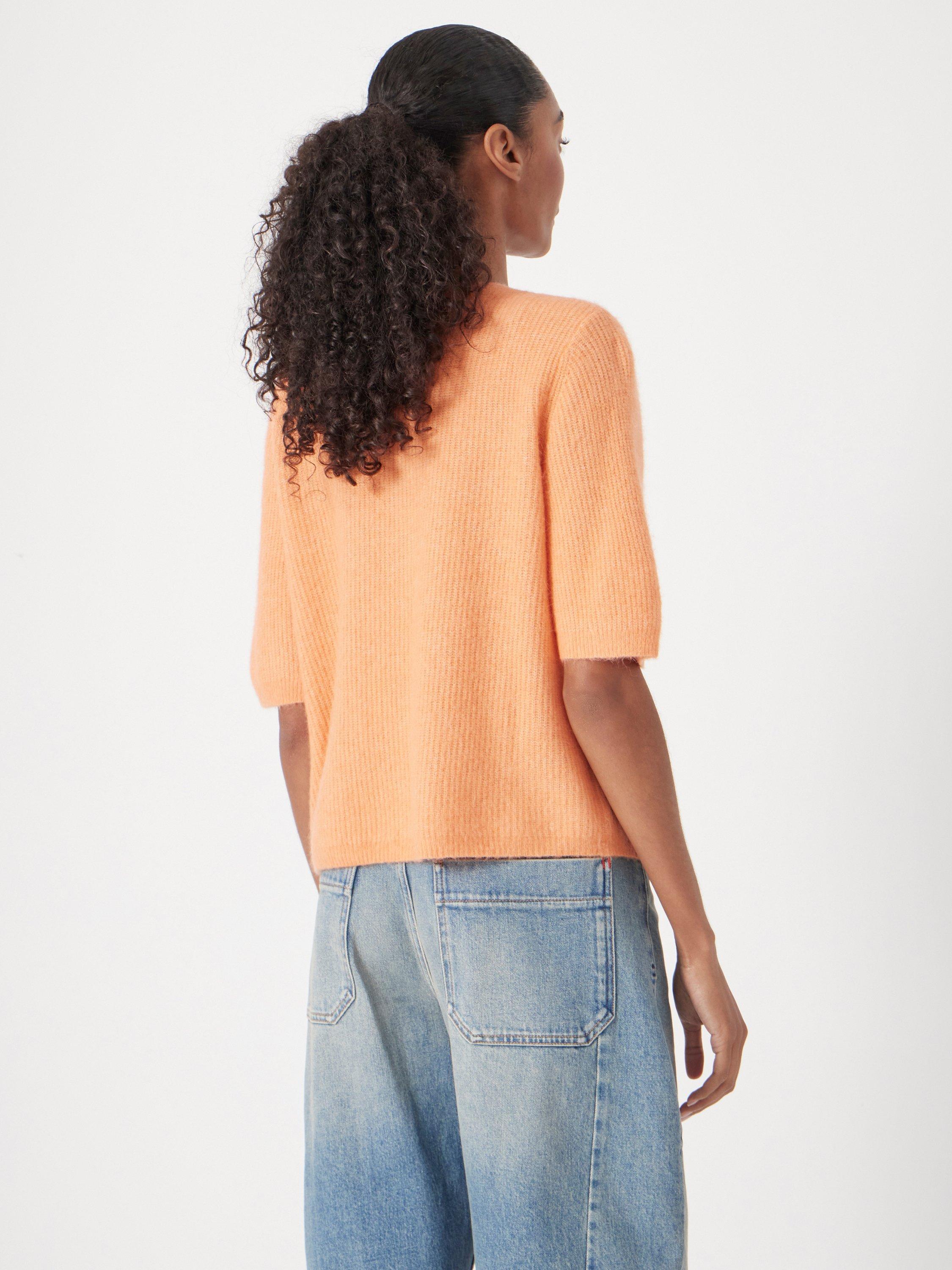 Product image 3 of 5, which shows HUSH Button Down Ribbed Cardigan, Mid Orange, XXS