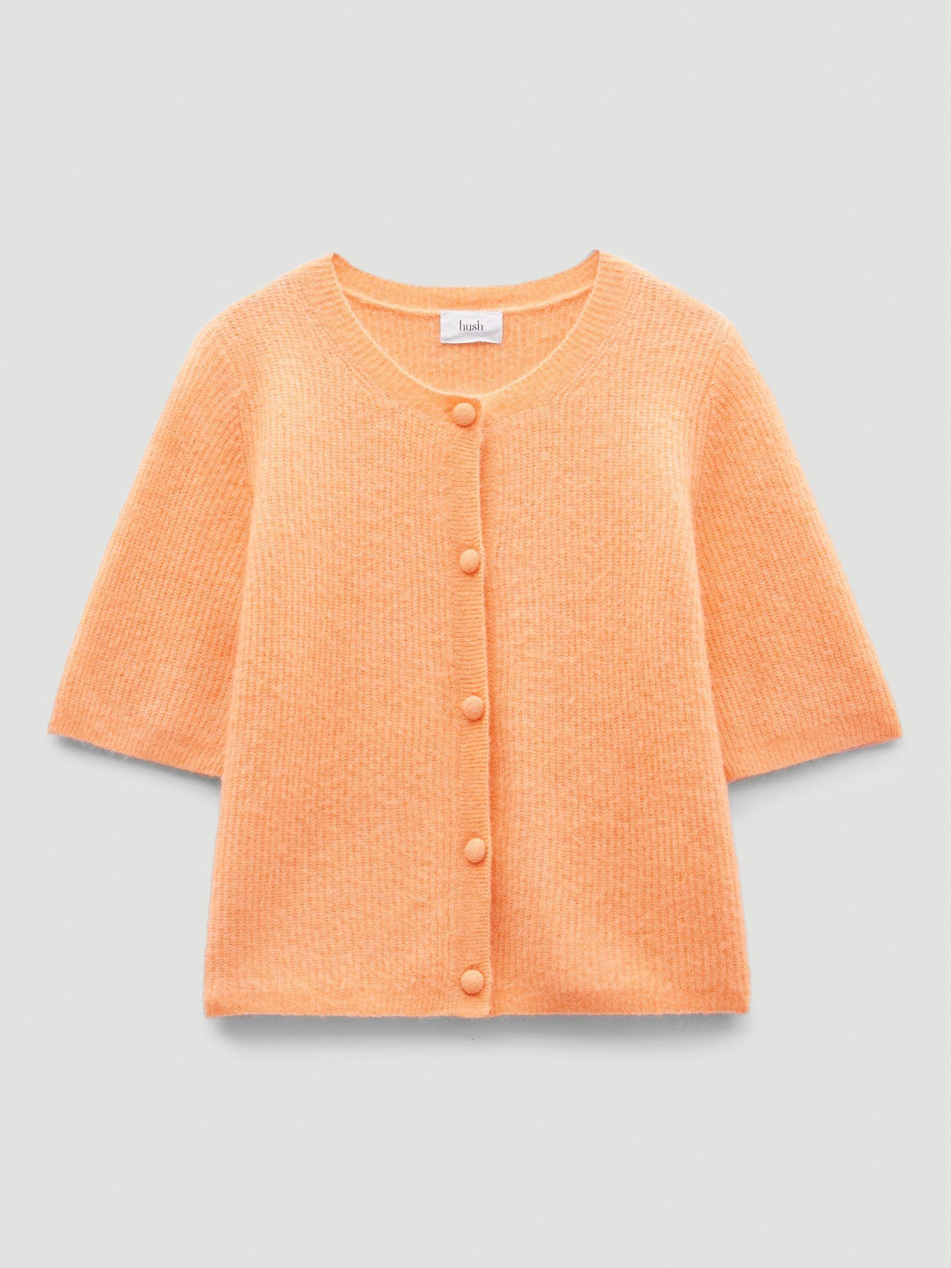 Product image 4 of 5, which shows HUSH Button Down Ribbed Cardigan, Mid Orange, XXS