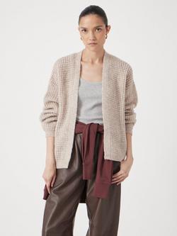HUSH Waffle Stitch Wool Blend Edge to Edge Cardigan, Oatmeal Marl