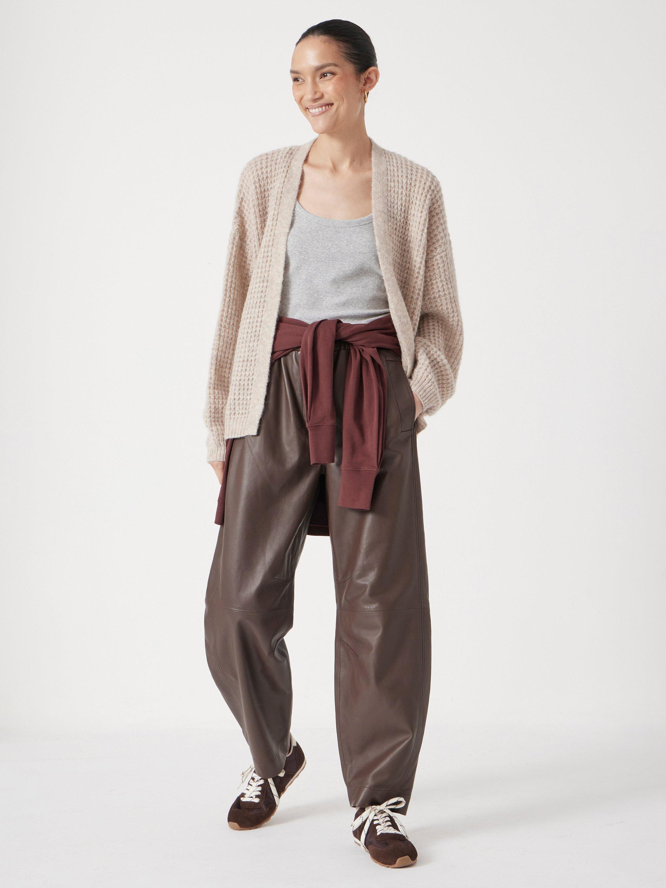 Product image 2 of 6, which shows HUSH Waffle Wool Alpaca Blend Cardigan, Natural Oatmeal, XS-S