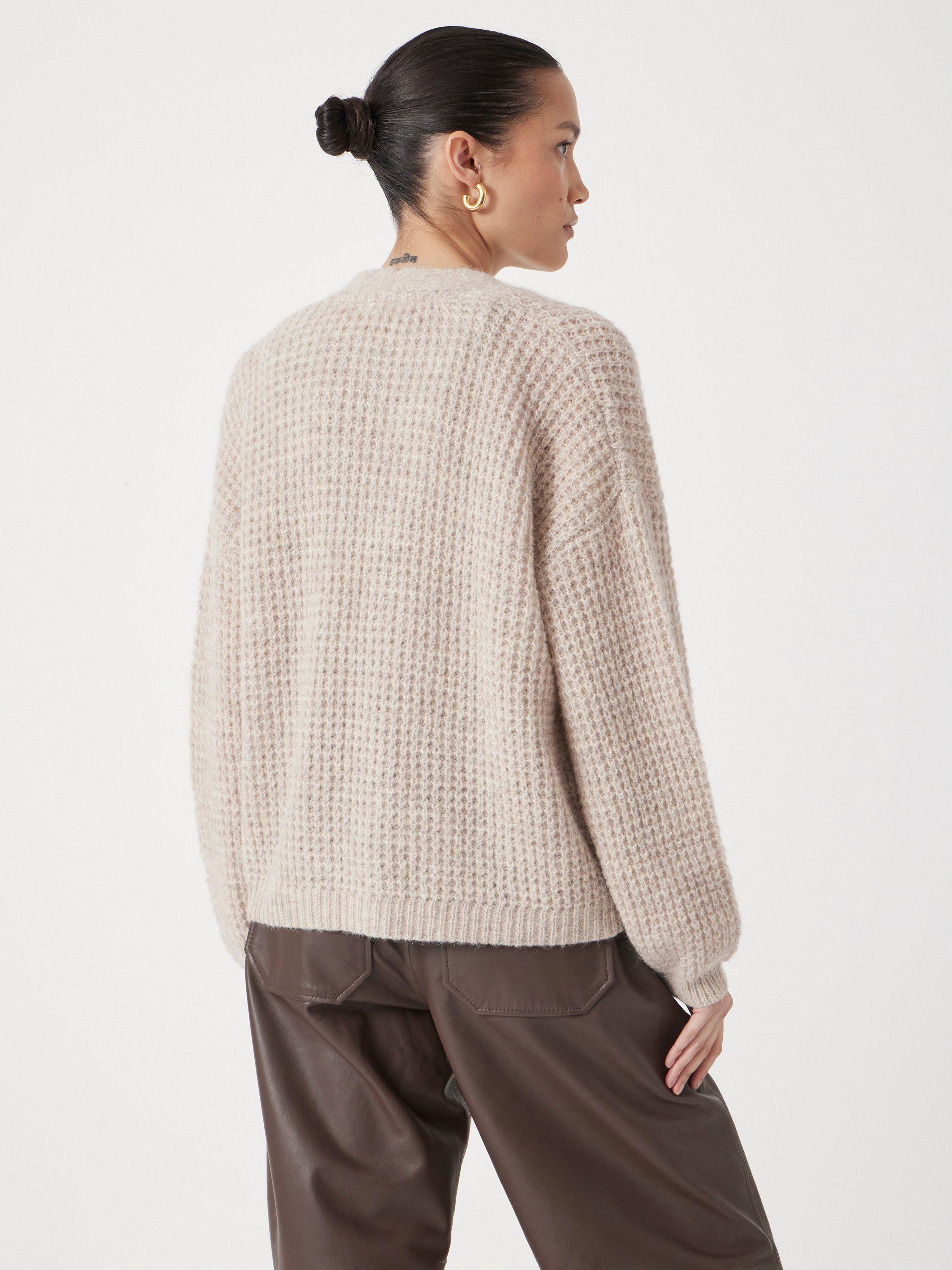 Product image 3 of 6, which shows HUSH Waffle Wool Alpaca Blend Cardigan, Natural Oatmeal, XS-S