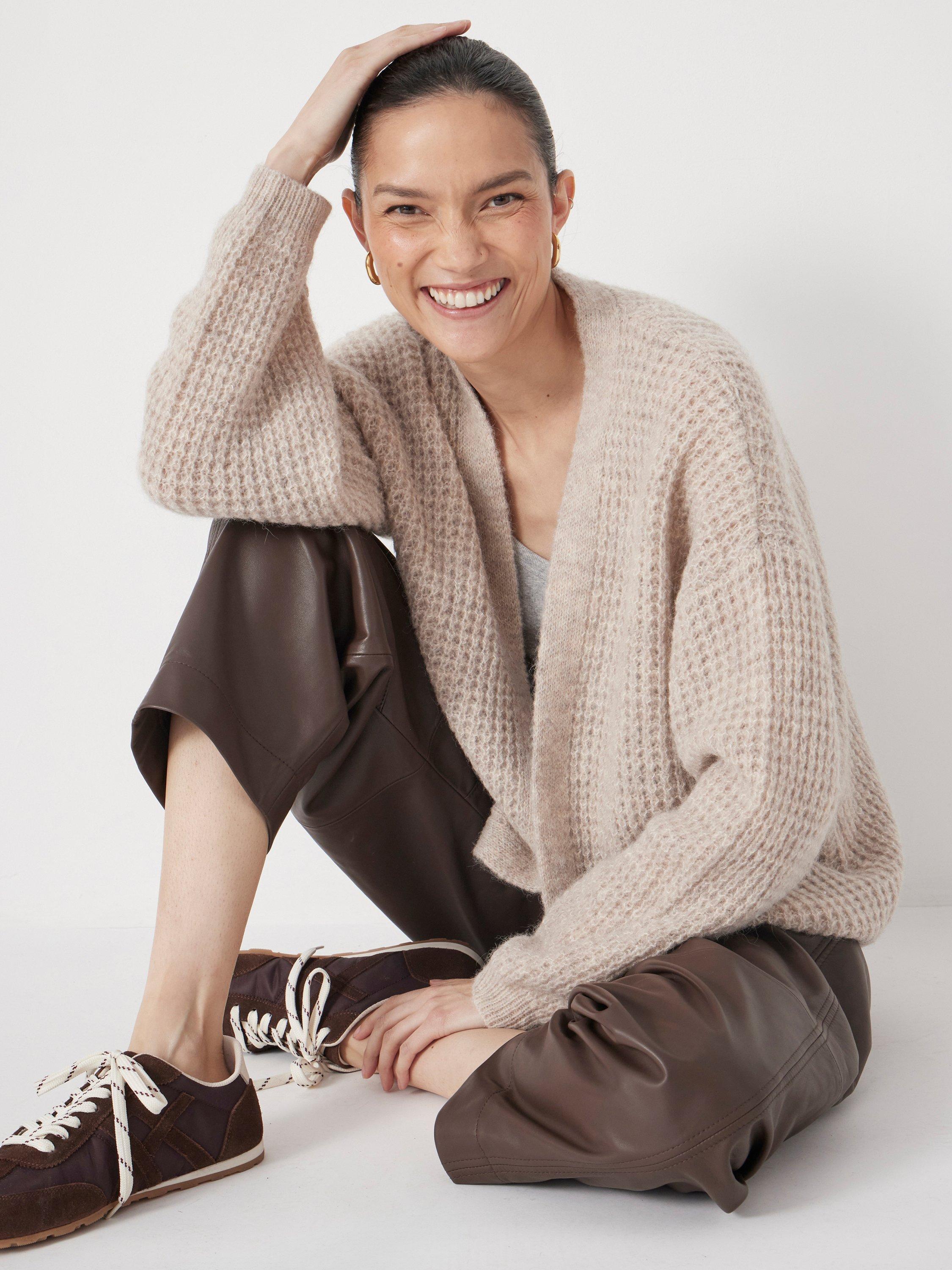 Product image 5 of 6, which shows HUSH Waffle Wool Alpaca Blend Cardigan, Natural Oatmeal, XS-S