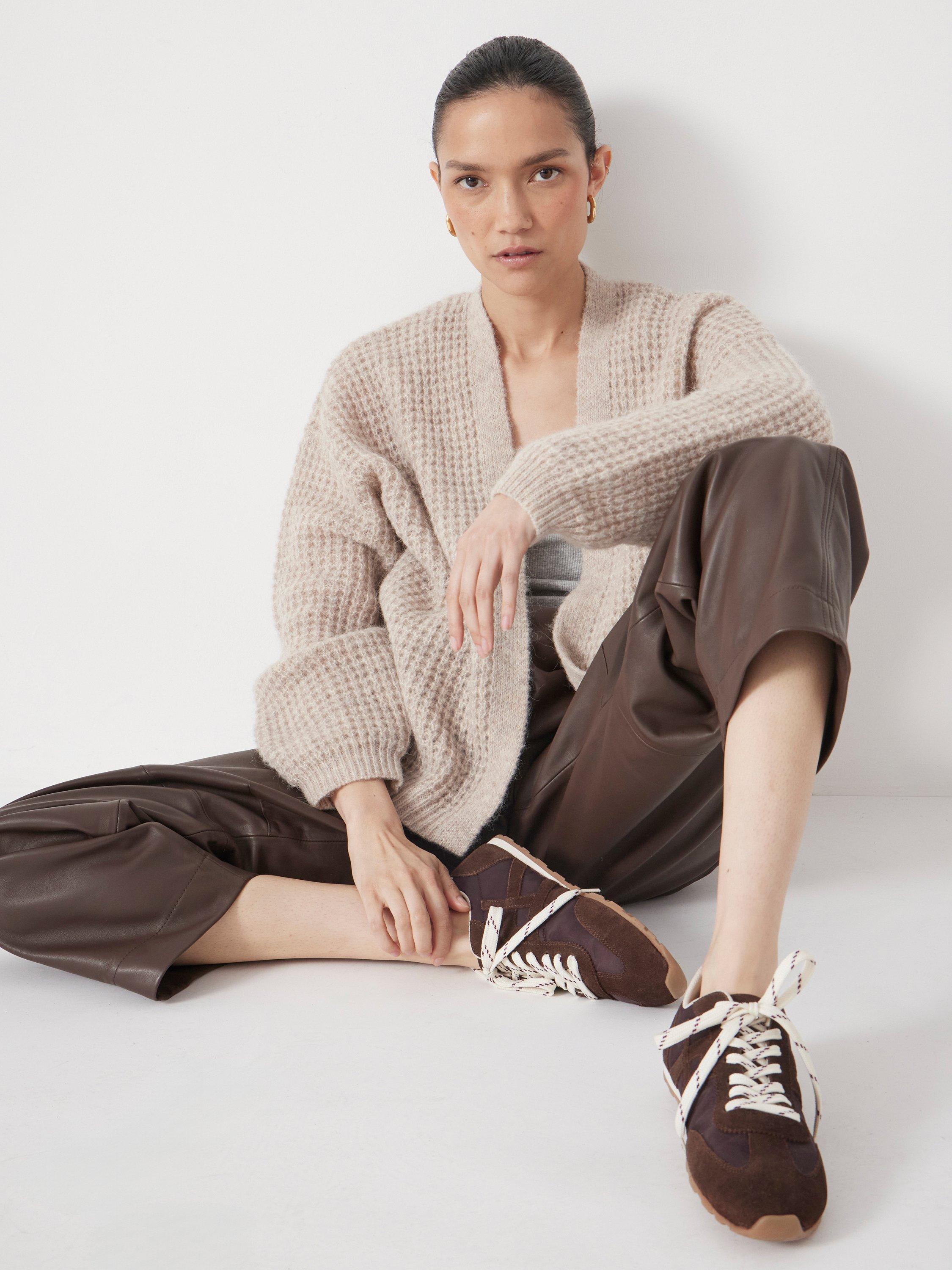 Product image 6 of 6, which shows HUSH Waffle Wool Alpaca Blend Cardigan, Natural Oatmeal, XS-S