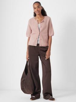 HUSH Wool Blend Short Sleeve Ribbed Cardigan, Rosewood Pink