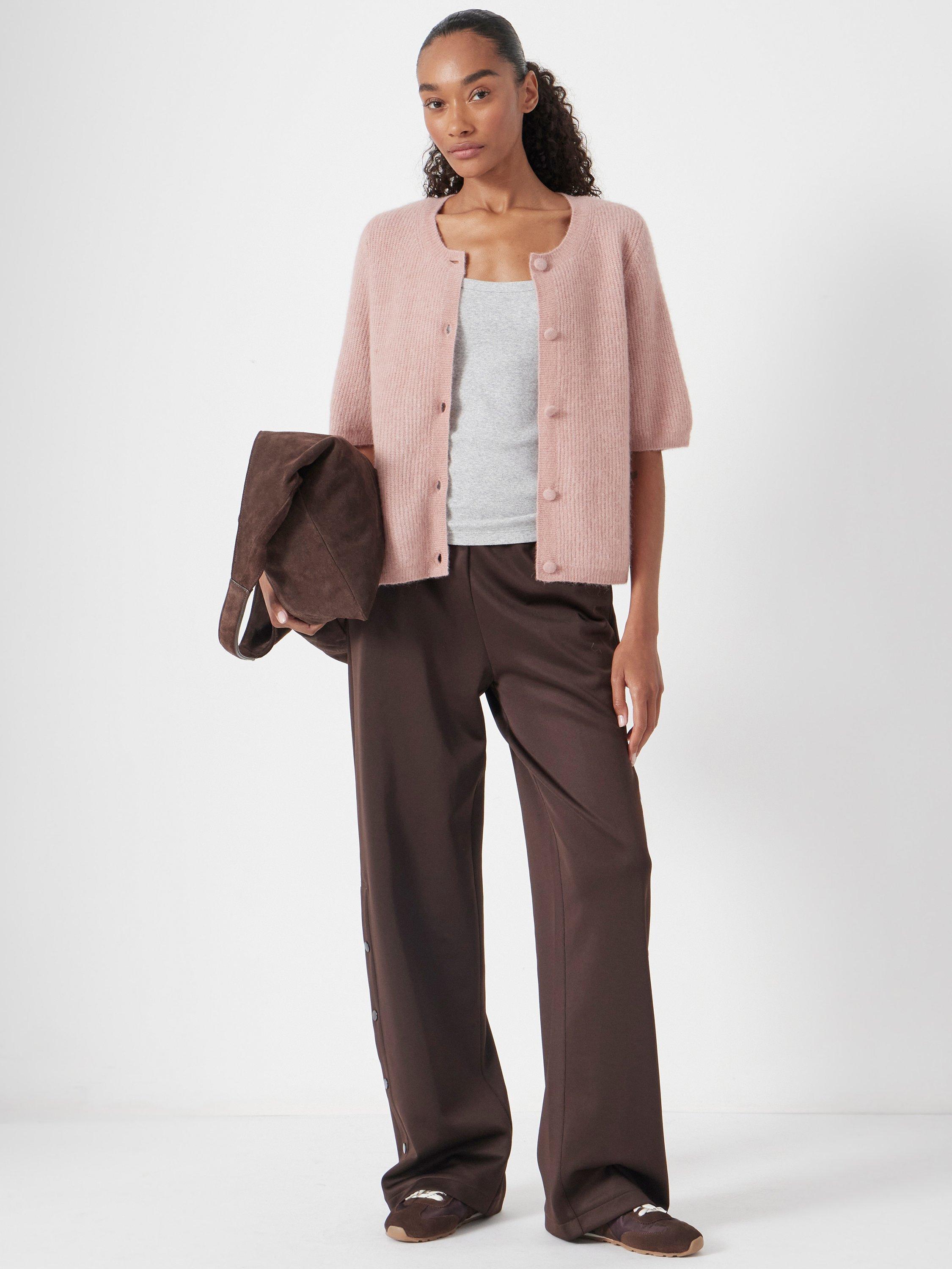 Product image 2 of 6, which shows HUSH Button Down Ribbed Cardigan, Mid Pink, XXS