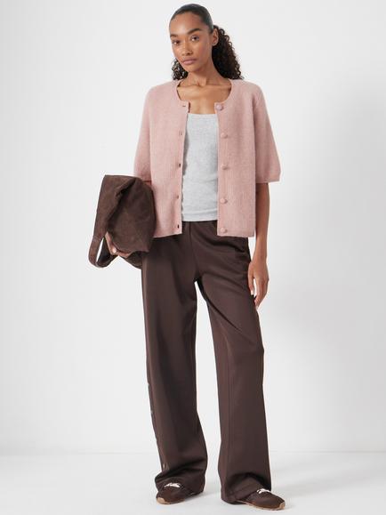 HUSH Wool Blend Short Sleeve Ribbed Cardigan - view 2, Rosewood Pink