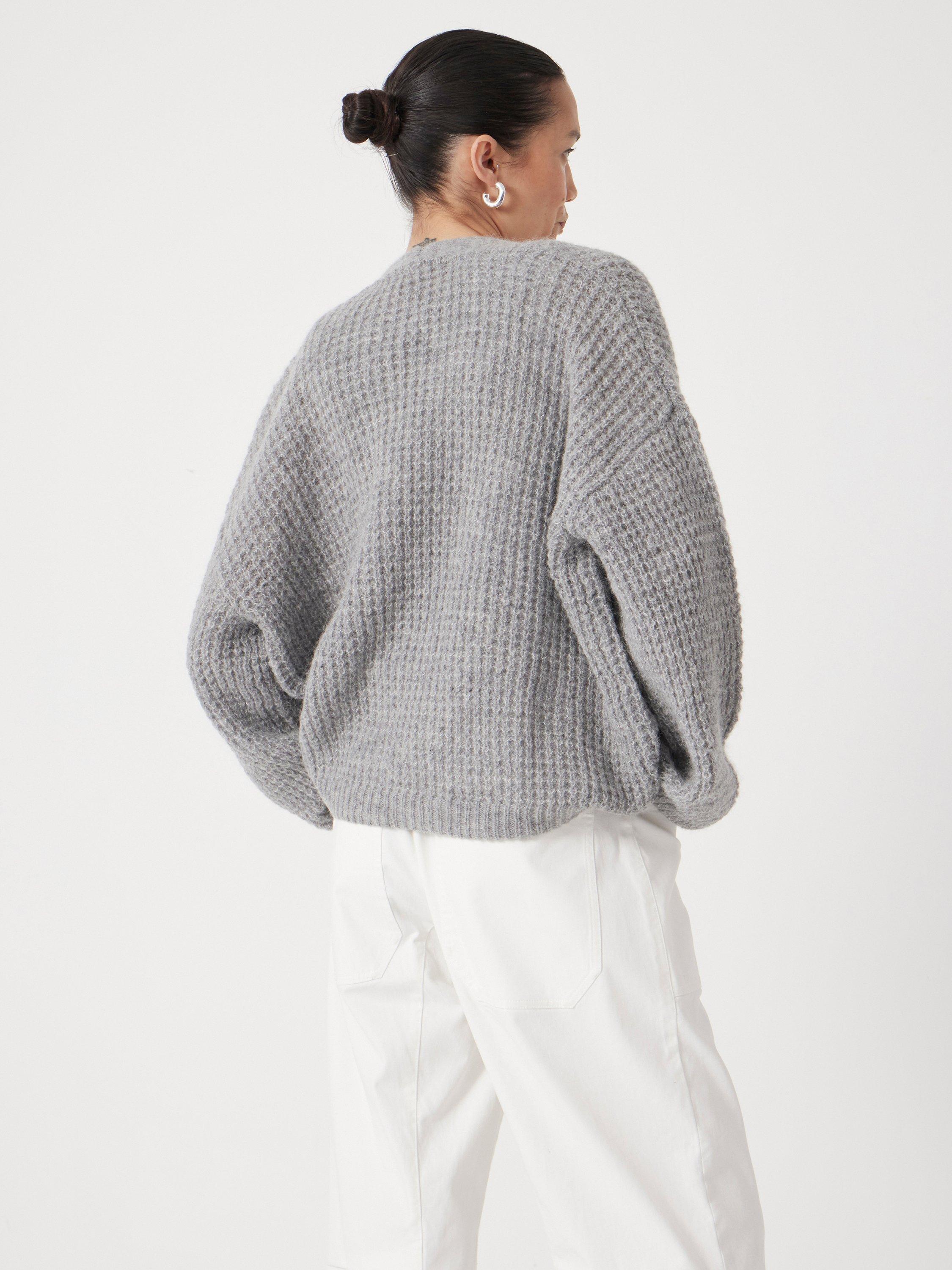 Product image 3 of 5, which shows HUSH Waffle Stitch Wool Blend Edge to Edge Cardigan, Light Grey Marl, L-XL