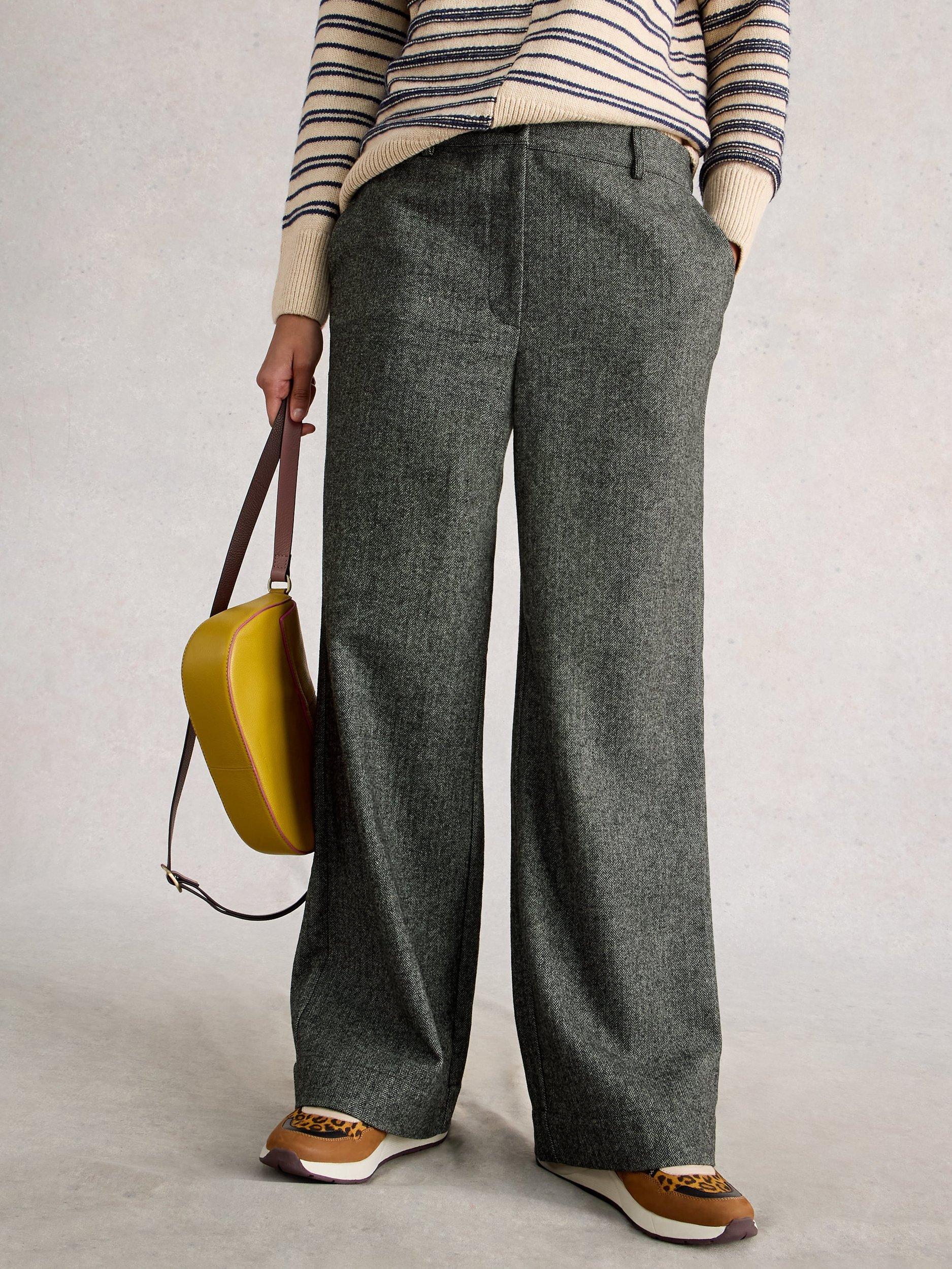 Product image 3 of 6, which shows White Stuff Belle Herringbone Tweed Trousers, Grey/Multi, 6S