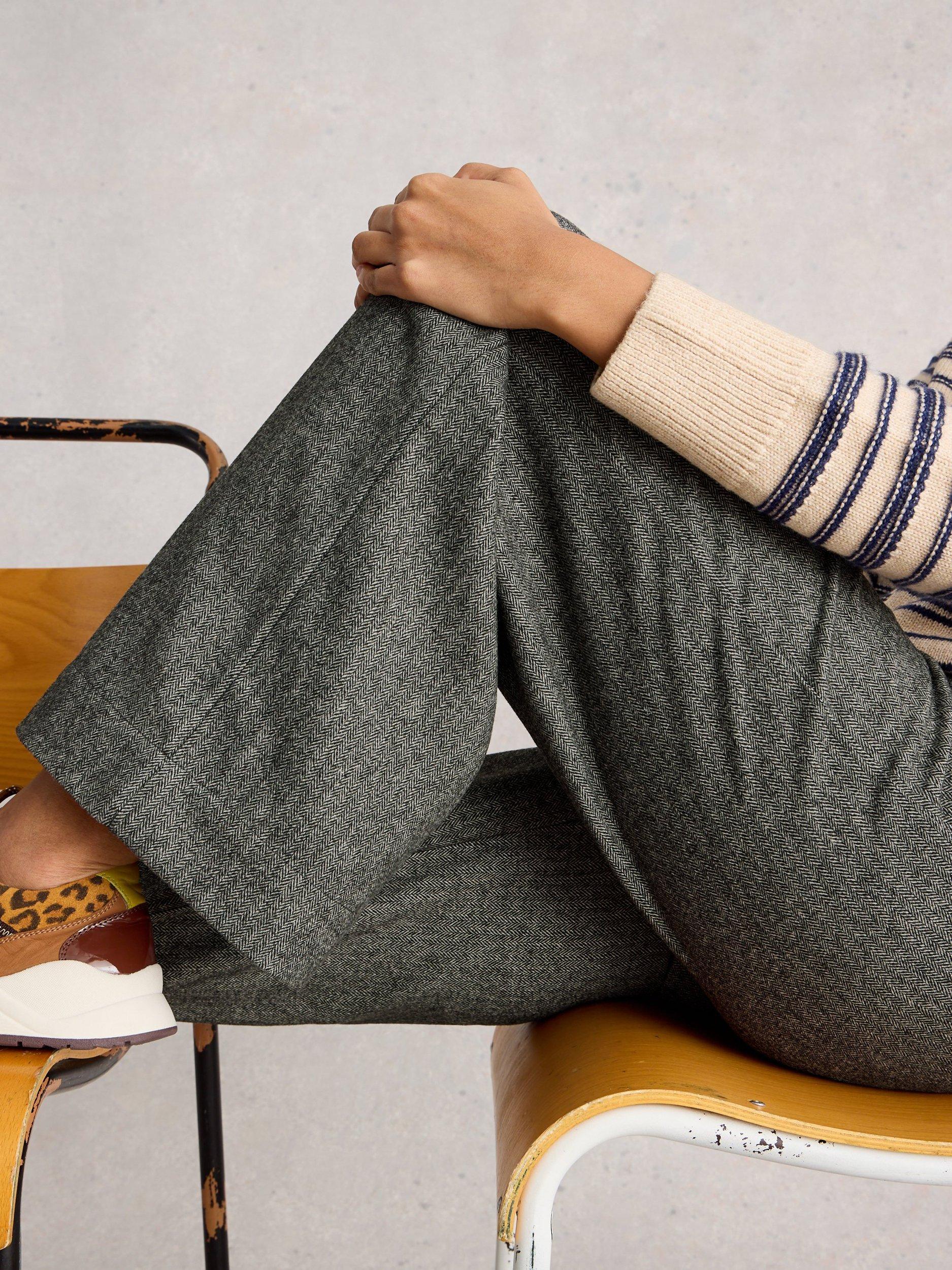 Product image 4 of 6, which shows White Stuff Belle Herringbone Tweed Trousers, Grey/Multi, 6S