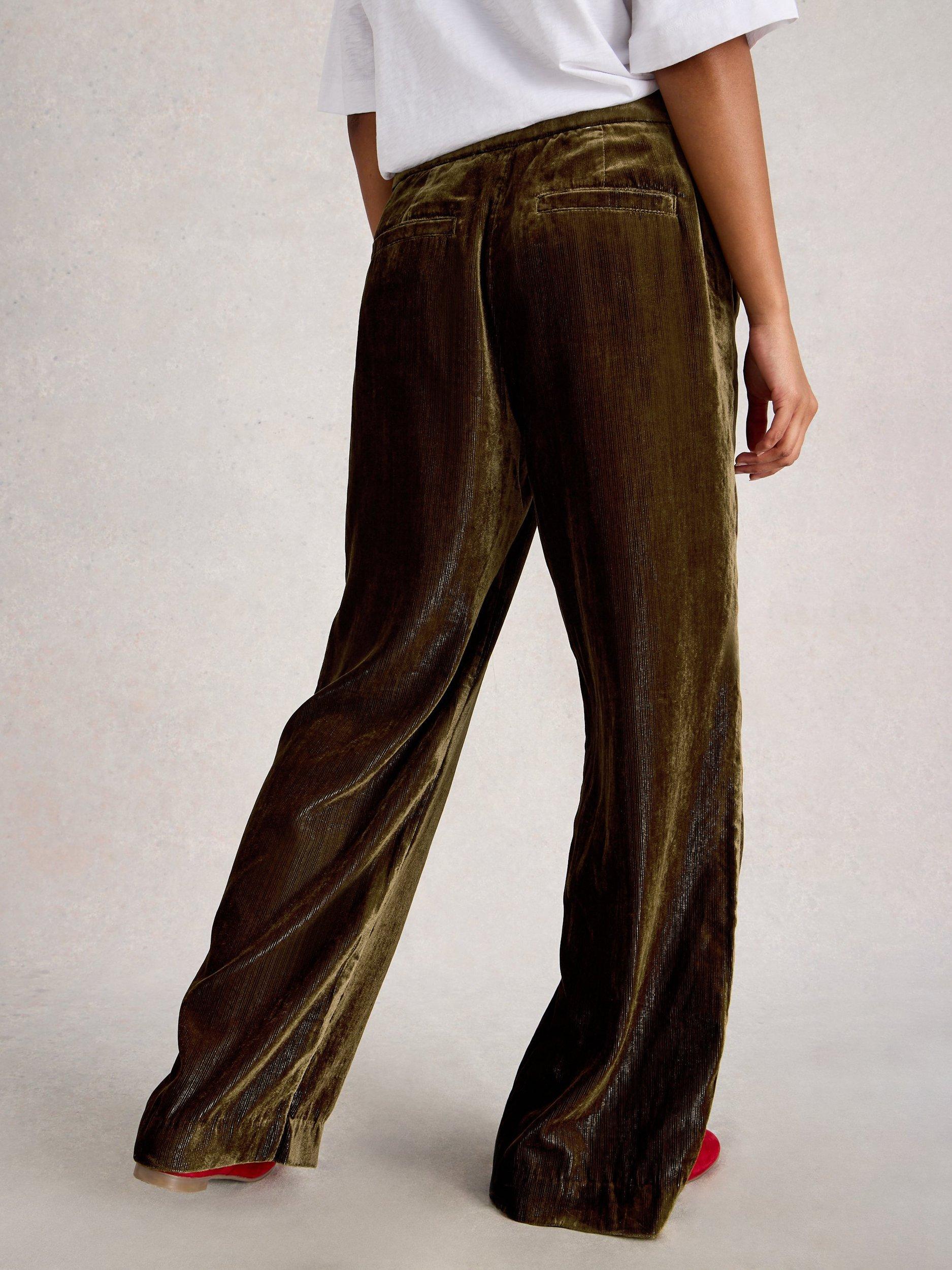 Product image 2 of 6, which shows White Stuff  Belle Wide Leg Velvet Trousers, Dk Chart, 6R