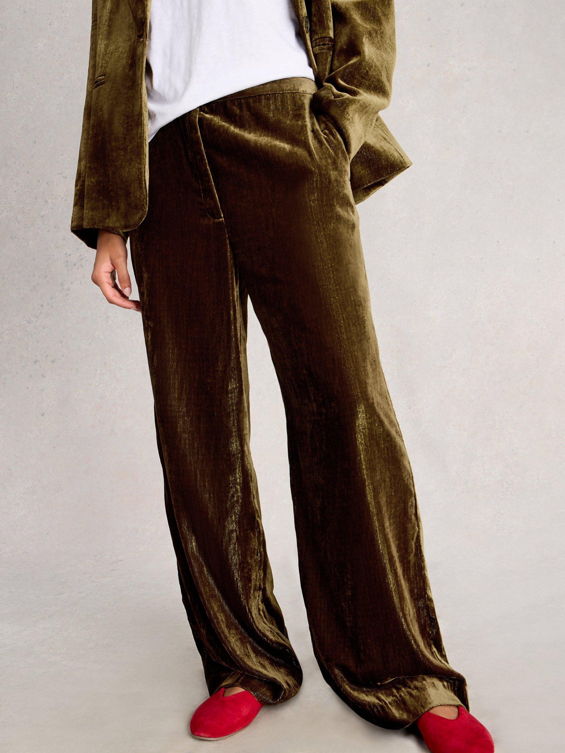 Product image 4 of 6, which shows White Stuff  Belle Wide Leg Velvet Trousers, Dk Chart, 6R