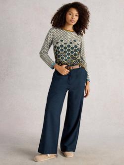 White Stuff Belle Tweed Wide Leg Trousers, Navy, Navy