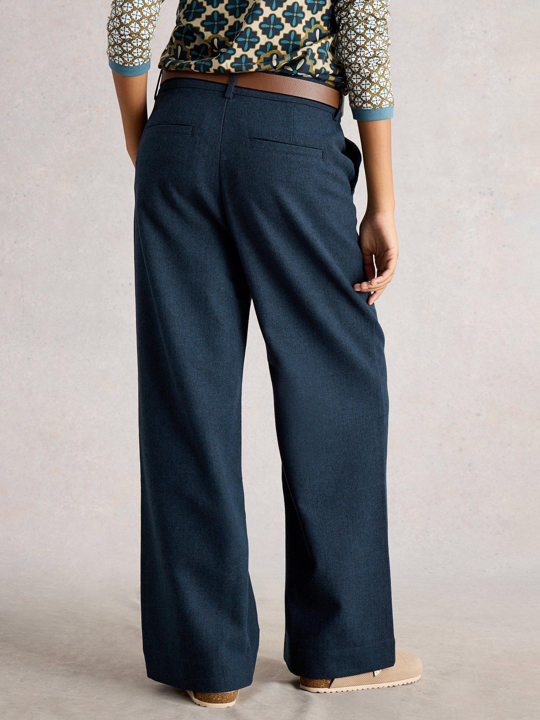 Product image 2 of 6, which shows White Stuff Belle Tweed Wide Leg Trousers, Navy, 6S