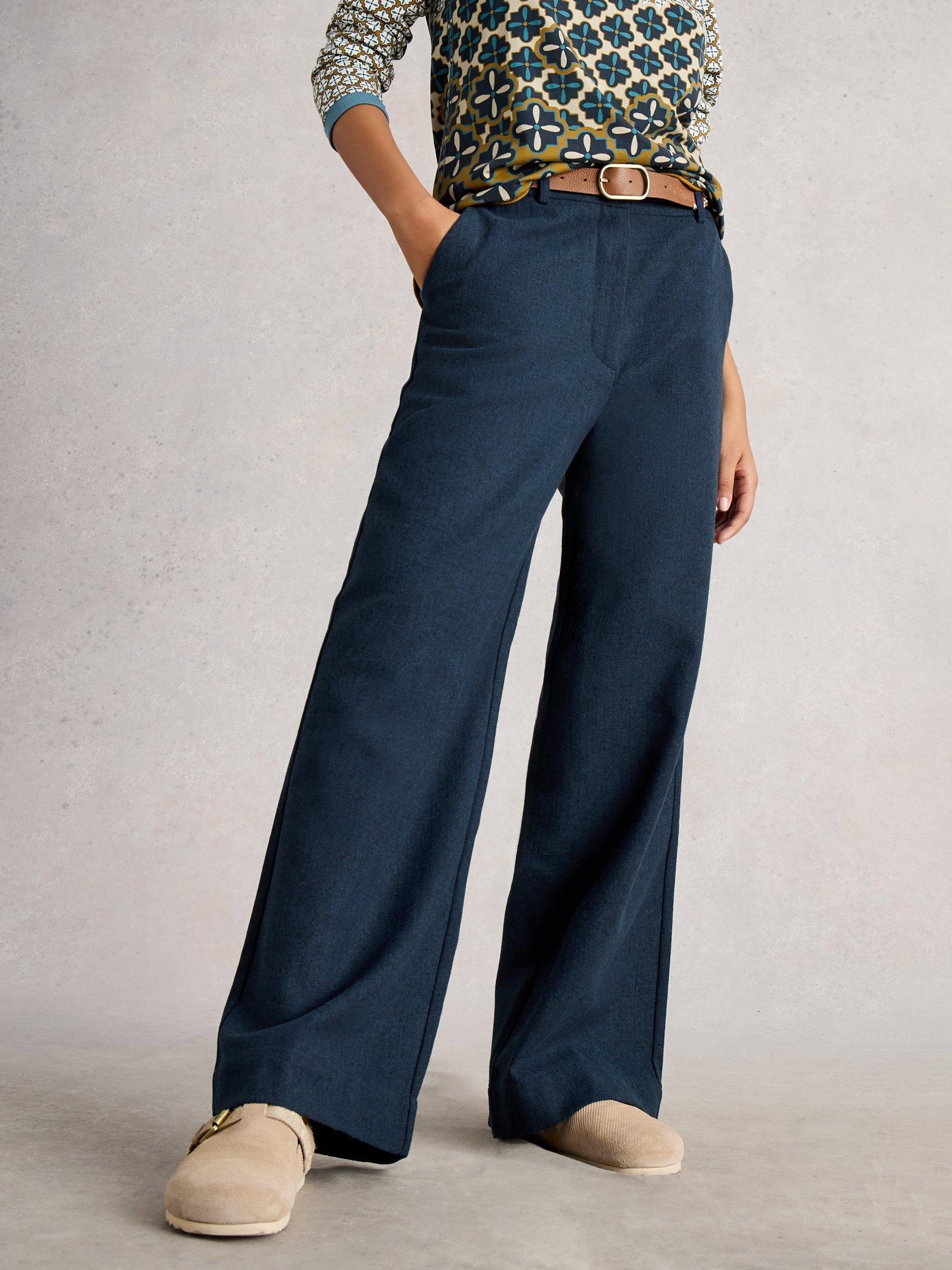 Product image 4 of 6, which shows White Stuff Belle Tweed Wide Leg Trousers, Navy, 6S