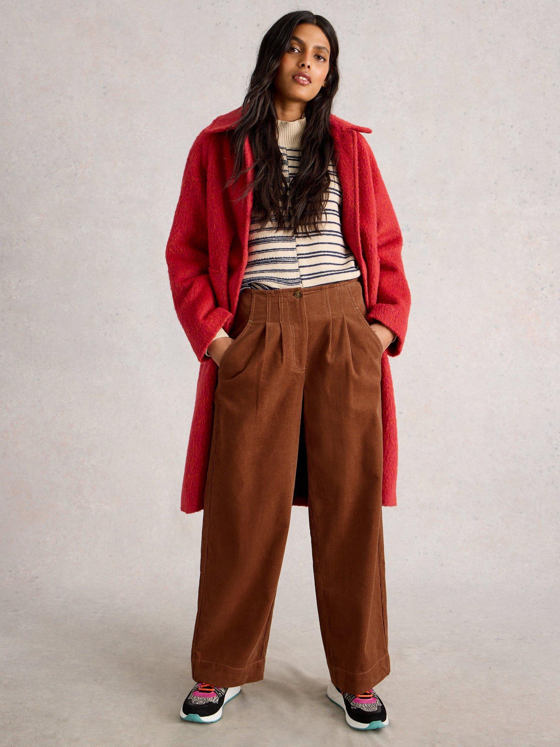 Product image 1 of 6, which shows White Stuff Clara Wide Leg Corduroy Trousers, Dark Tan, 6R