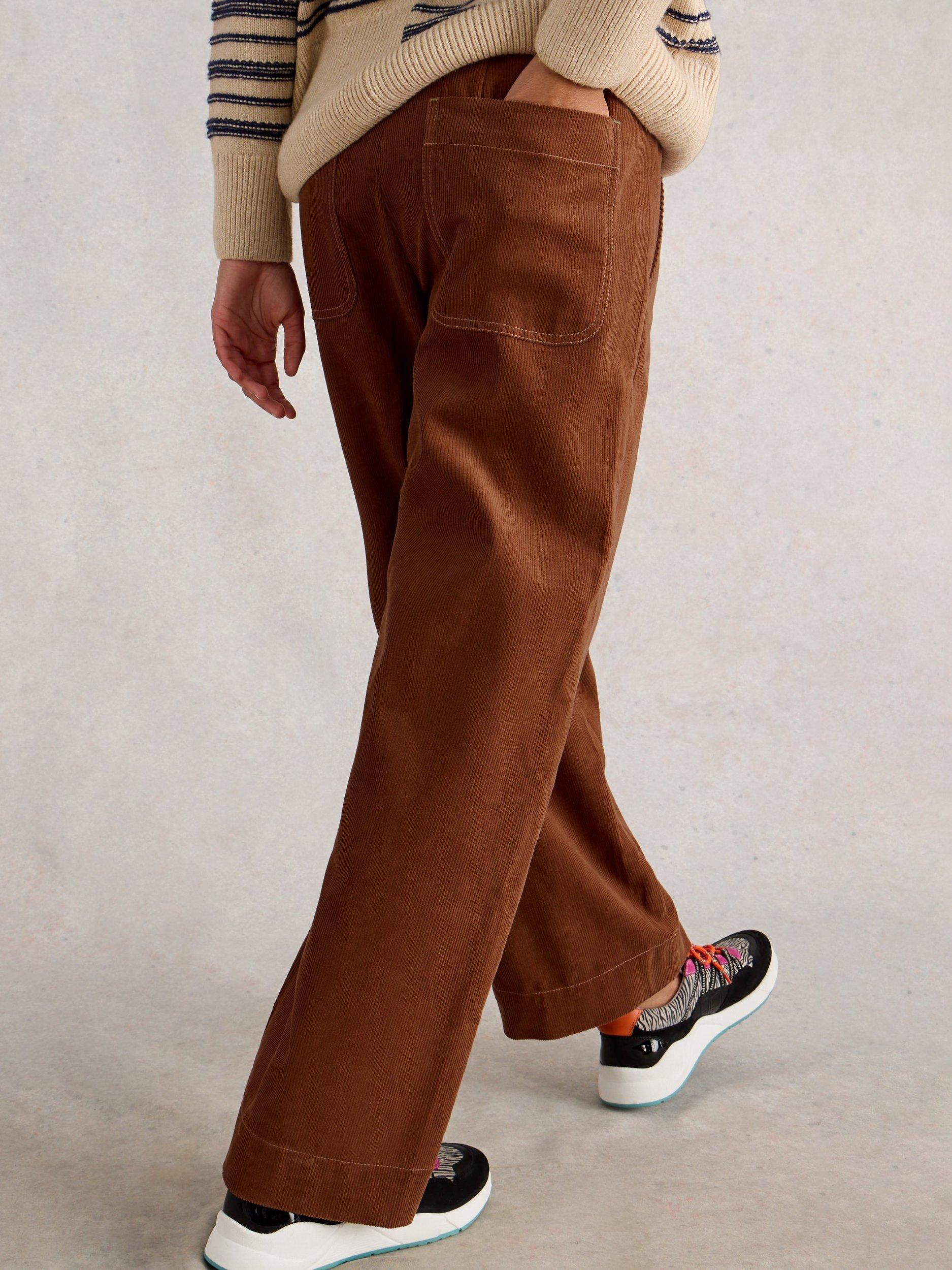 Product image 2 of 6, which shows White Stuff Clara Wide Leg Corduroy Trousers, Dark Tan, 6R