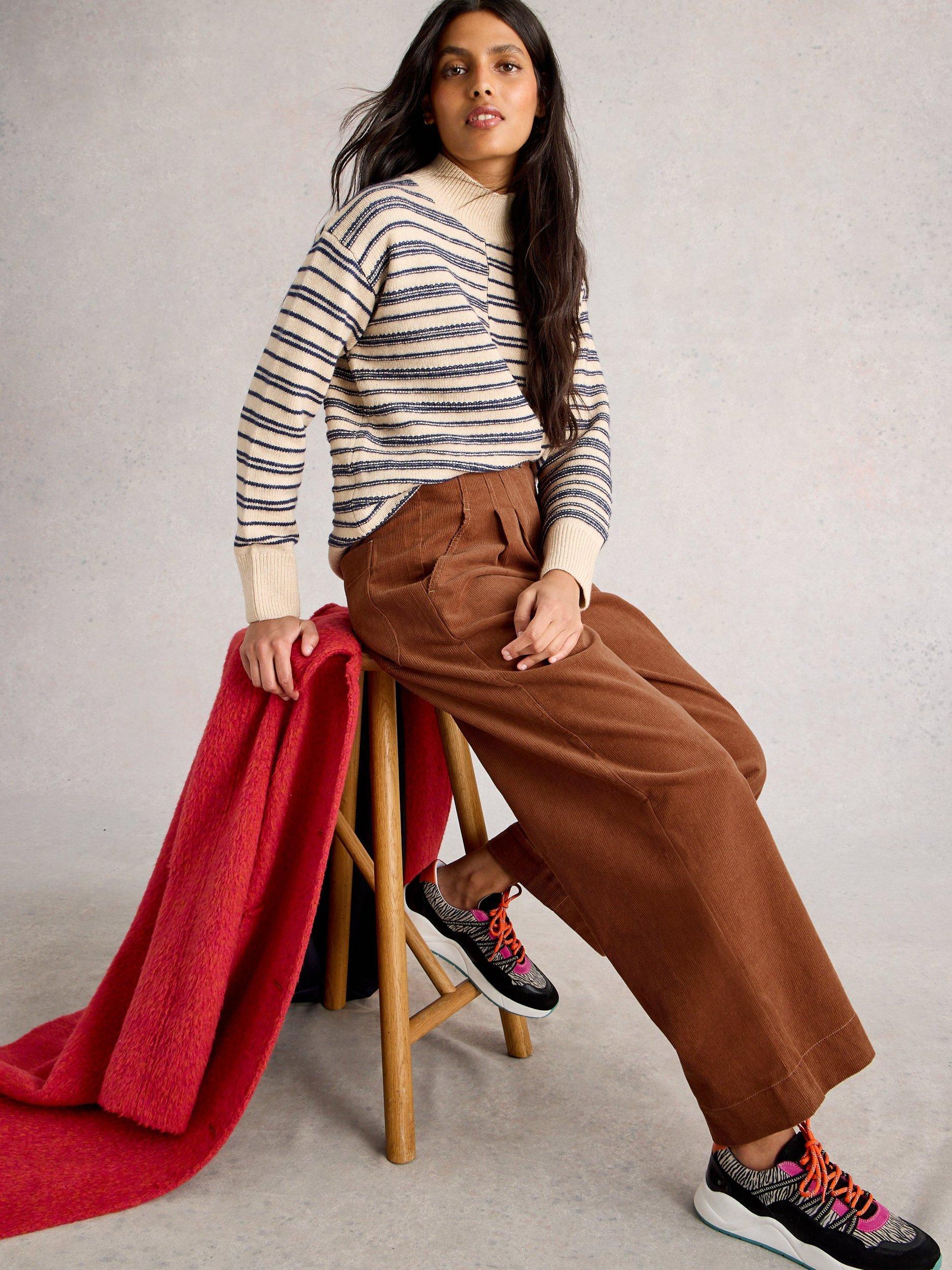 Product image 4 of 6, which shows White Stuff Clara Wide Leg Corduroy Trousers, Dark Tan, 6R