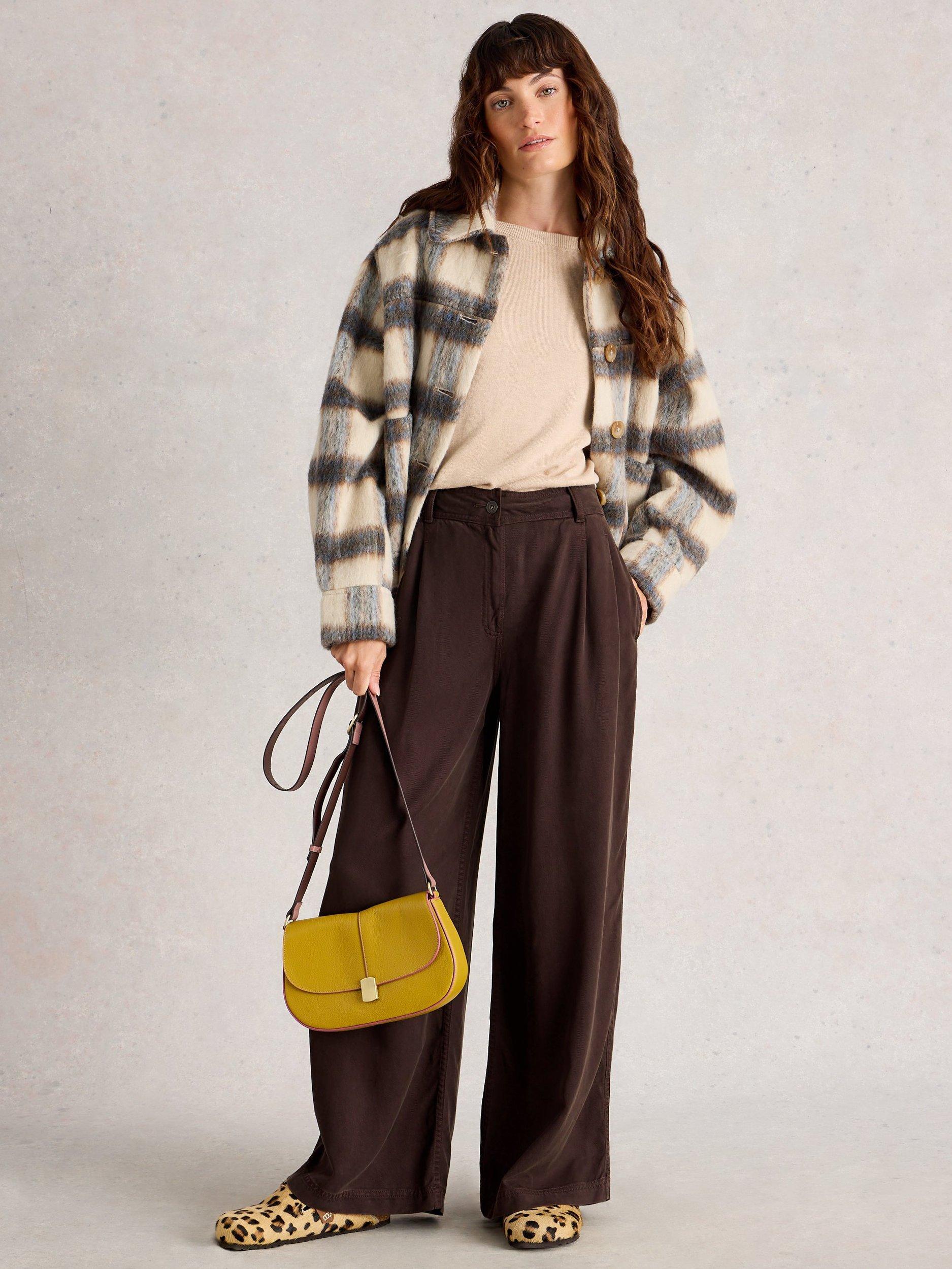 Product image 1 of 6, which shows White Stuff Sasha Wide Leg Trousers, Dark Brown, 10R