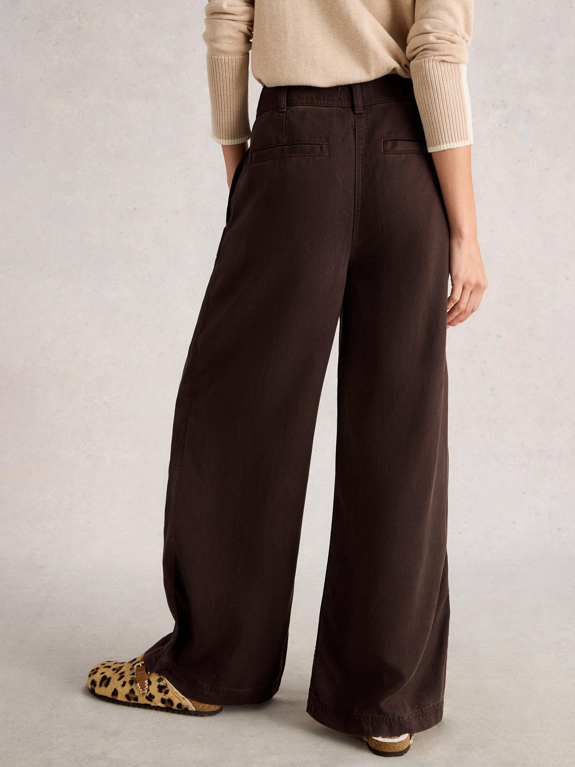 Product image 2 of 6, which shows White Stuff Sasha Wide Leg Trousers, Dark Brown, 10R