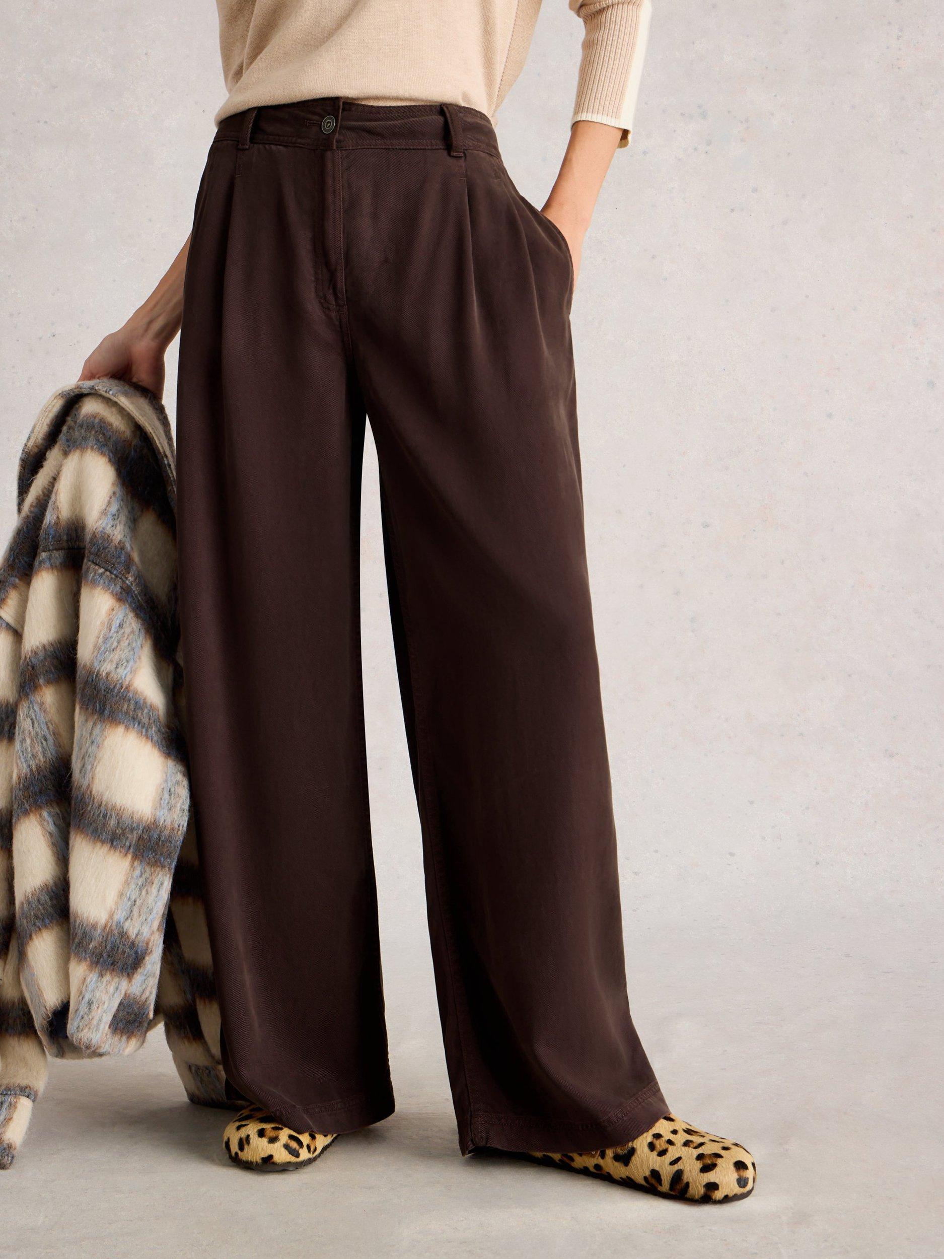 Product image 3 of 6, which shows White Stuff Sasha Wide Leg Trousers, Dark Brown, 10R