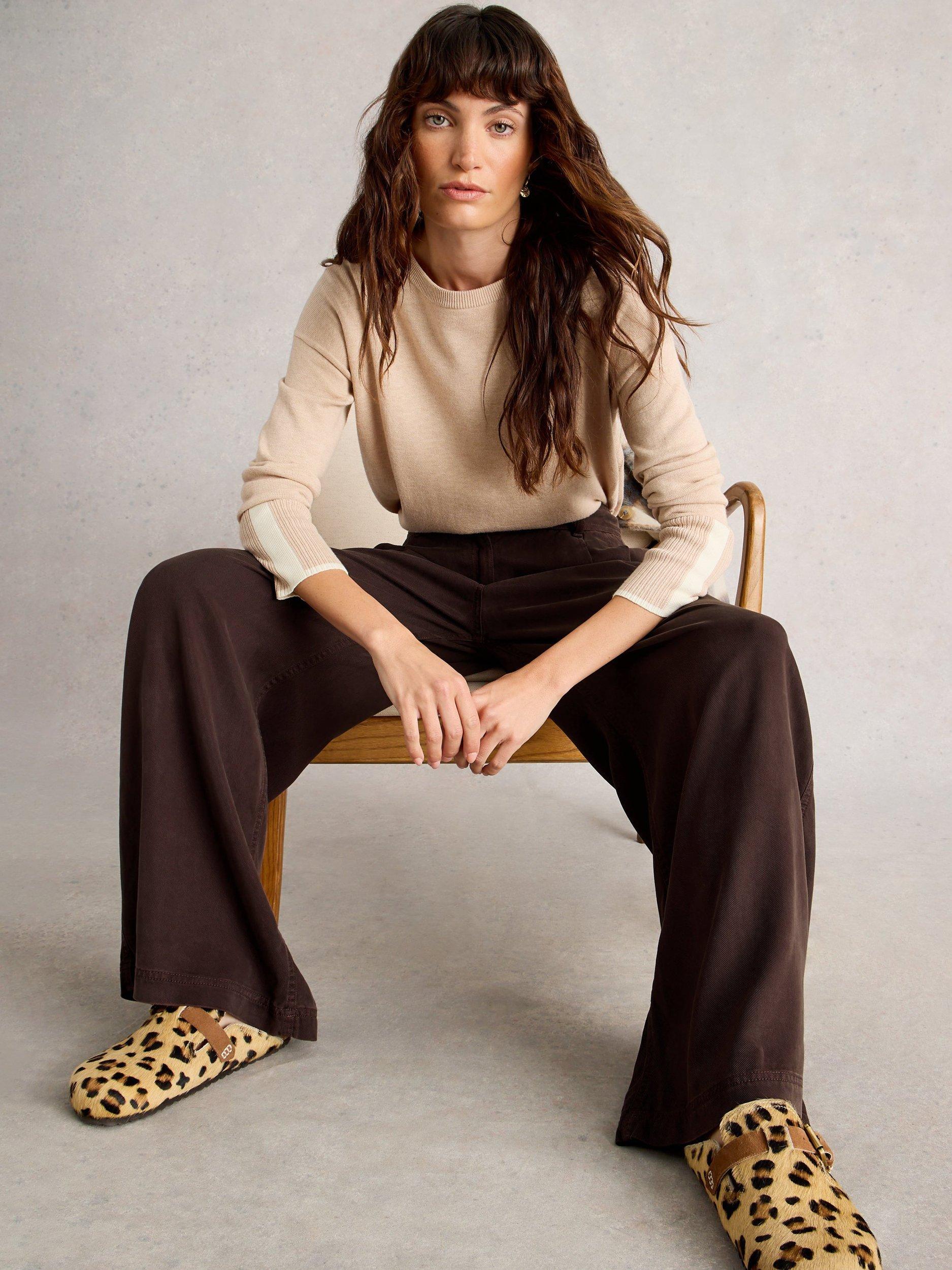 Product image 4 of 6, which shows White Stuff Sasha Wide Leg Trousers, Dark Brown, 10R